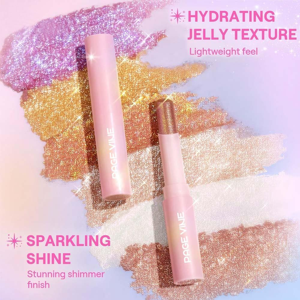 Glitter Crystal Jelly Glaze Stick - Long Lasting Shimmer Eyeshadow & Eyeliner Pencil, Waterproof & Smudge Proof, Easy to Blend for Natural or Glam Makeup Looks (05#GOLDEN GIRL+06#FUCHSIA FUN)