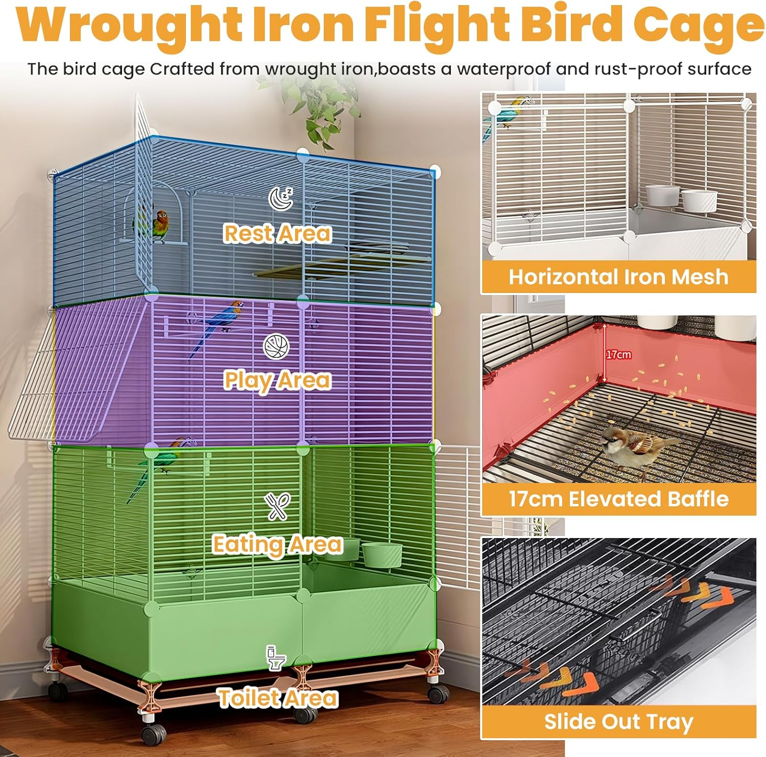 Uandhome Bird Cage for Parakeets,Parrotlets, Cockatiels, Budgie Finch Lovebird Canary Pet Bird,Splash-Proof Food, Easy to Install and Clean,Accessories Included (White) image number 6