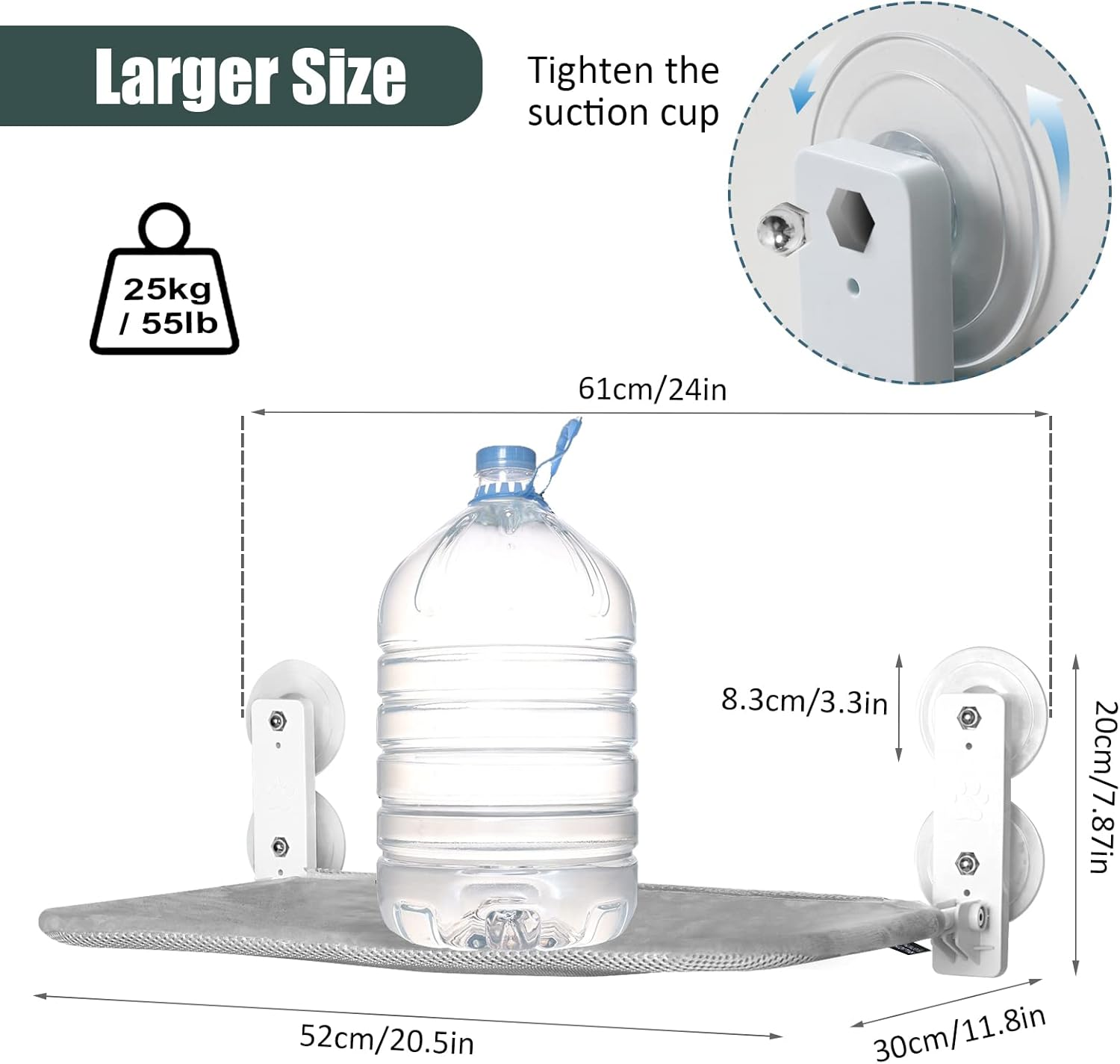 GUUSII HOME Window Lounger for Cats, Hammock, Window Seats, Cat Bed, Window, Foldable Cat Hammock, Window Hammock, Cat Lounger, Cat Hammock with Strong Suction Cups (Grey, M) image number 1