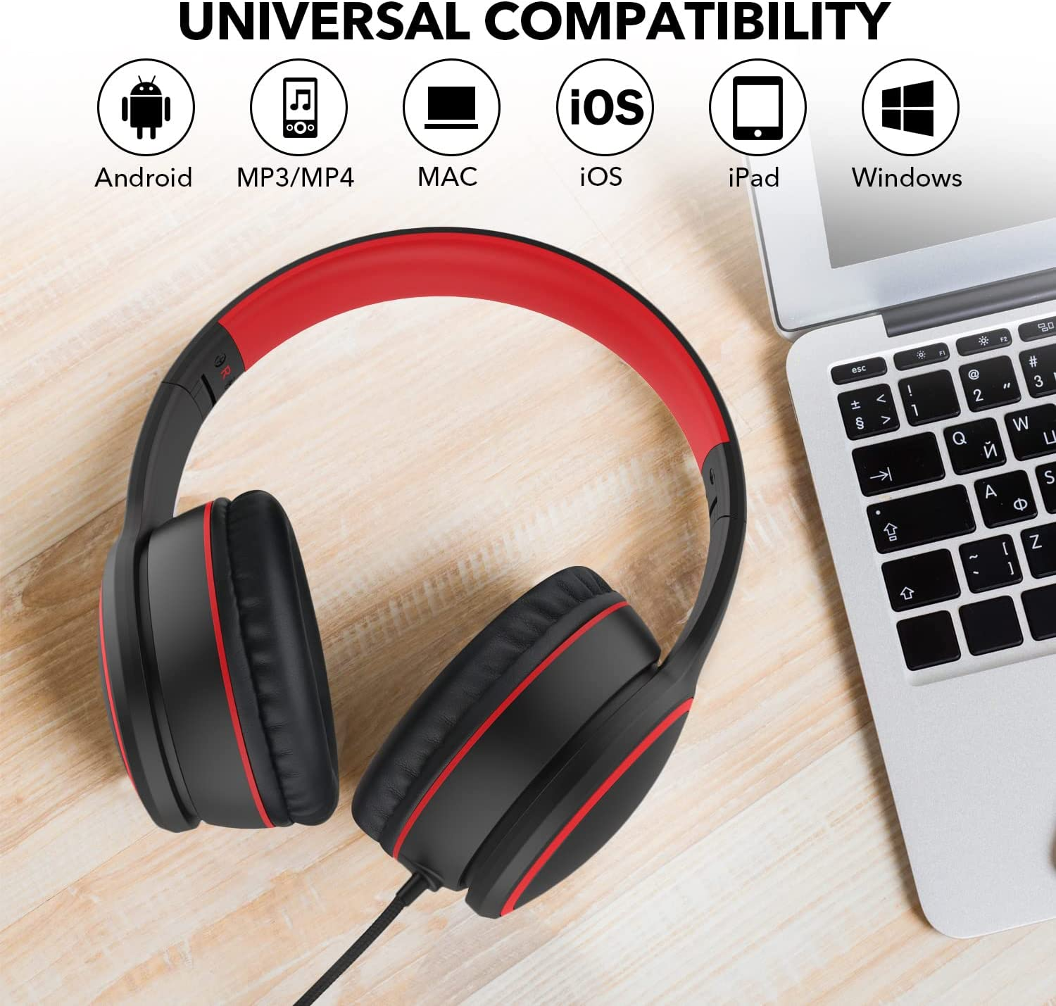 RORSOU R10 On-Ear Headphones with Microphone, Lightweight Folding Stereo Bass Headphones with 1.5M Tangle Free Cord, Portable Wired Headphones for Smartphone Tablet Computer MP3 / 4 (Black) image number 2