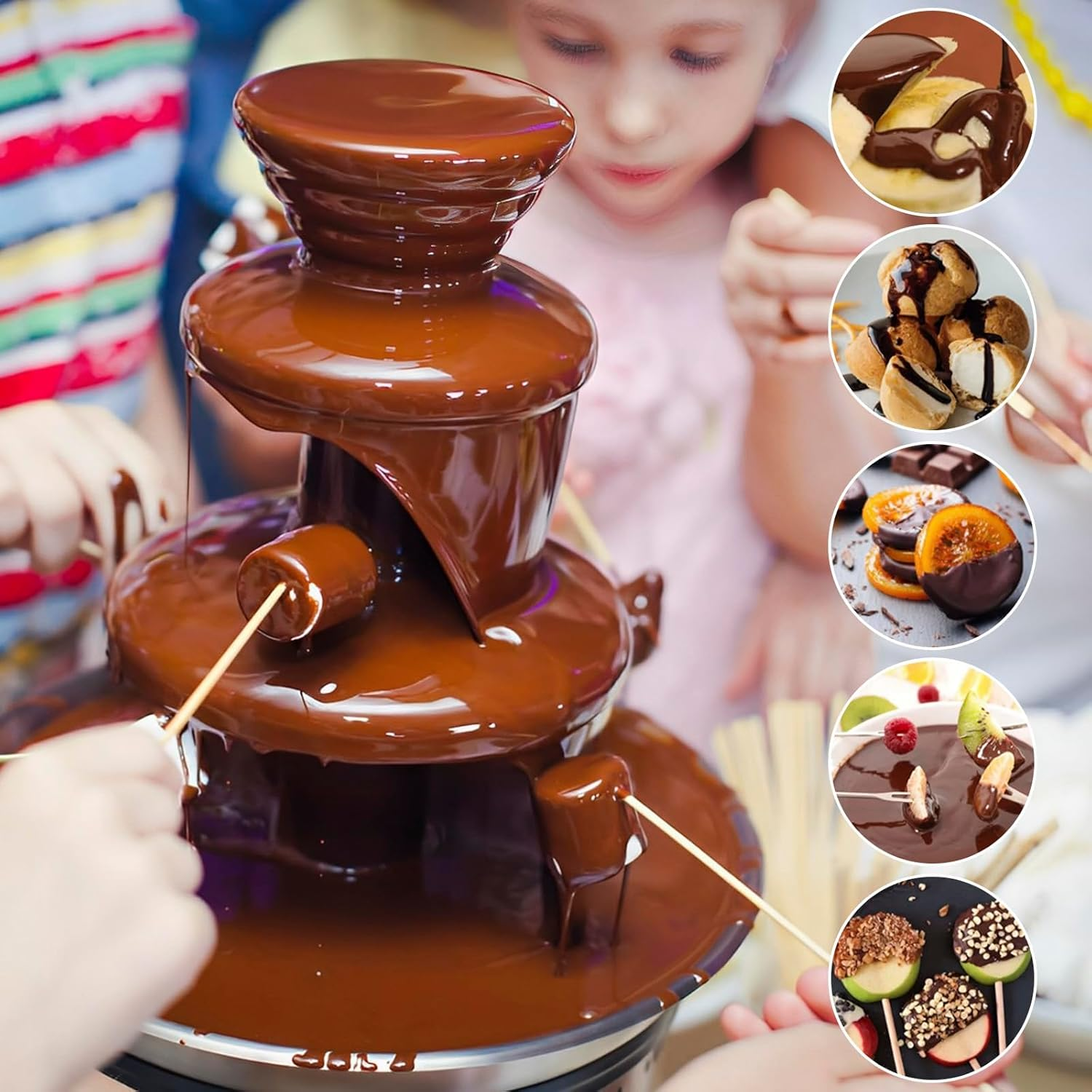 Electric Chocolate Fountain Machine，3 Layer Cheese Fountain Machine，Hold 10Oz Chocolate Fondue Fountain，Stainless Steel Cheese Fountain Melting Machine，Auto off Household Chocolate Fountain for Candy image number 5