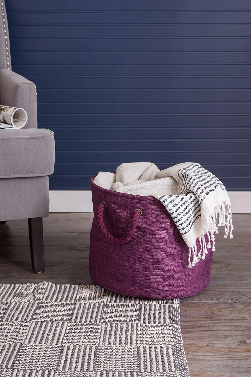 DII Polyester Variegated Storage Bin, Collapsible & Convenient Storage Solution for Office, Bedroom, Closet, Toys, & Laundry - Medium round Eggplant image number 4