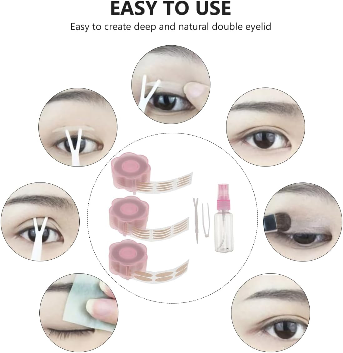 FOMIYES 1 Set Lace Double Eyelid Tapes Instant Strips with Tweezers Spray Bottle Sweat Makeup Tools for Natural Eye Enhancement and Deep Crease Creation Random Color image number 2