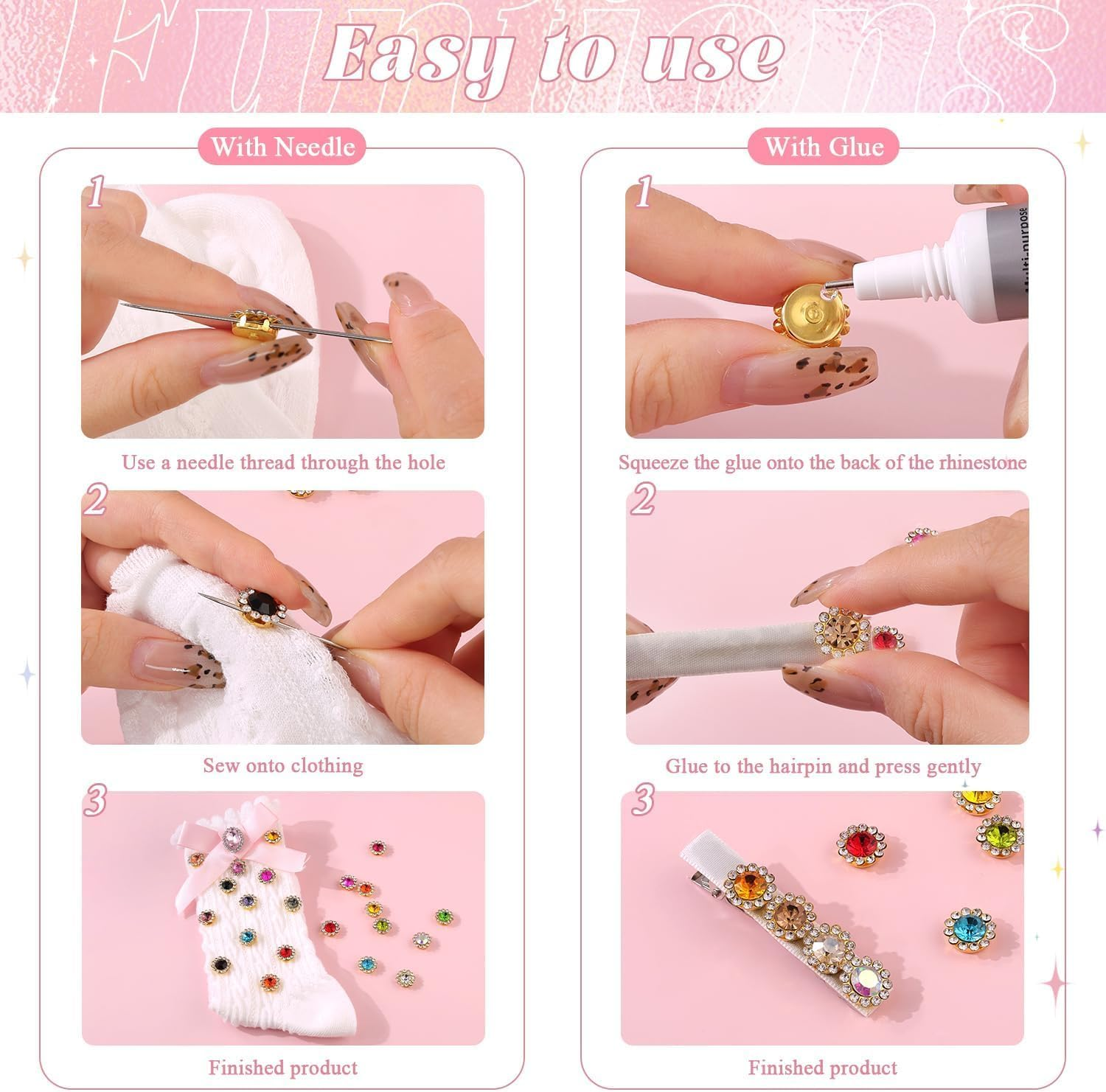 Rhinestones 200PCS 25 Mixed Colors Sew on Bedazzling Gems, Crystal Glass with Metal Base Flower Shape Claw Flatback for Crafting, Bedazzling on Clothes Shoes Hats Bags & Sewing Accessories image number 3