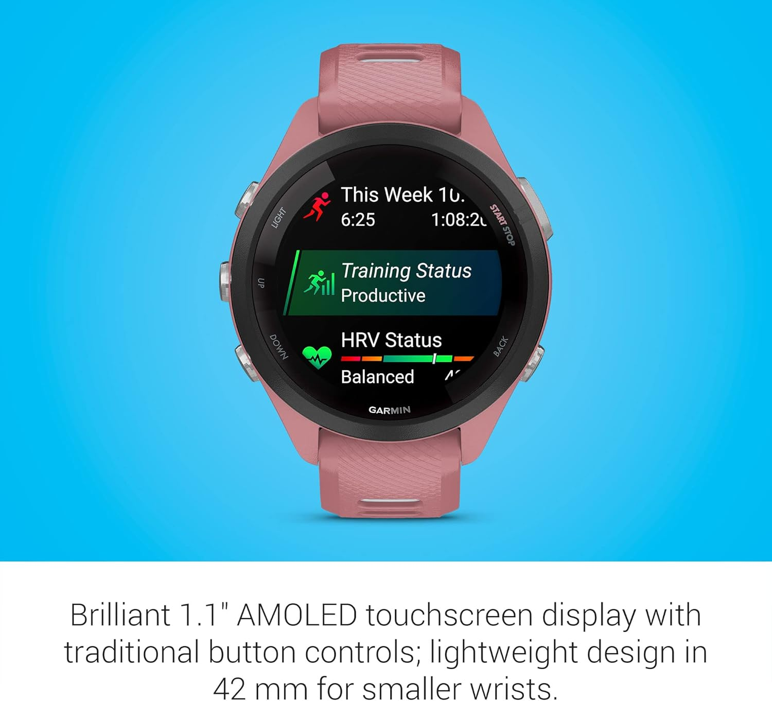 Garmin Forerunner 265S Running Smartwatch for Unisex, Size 42 Mm, Light Pink/Powder Grey image number 3