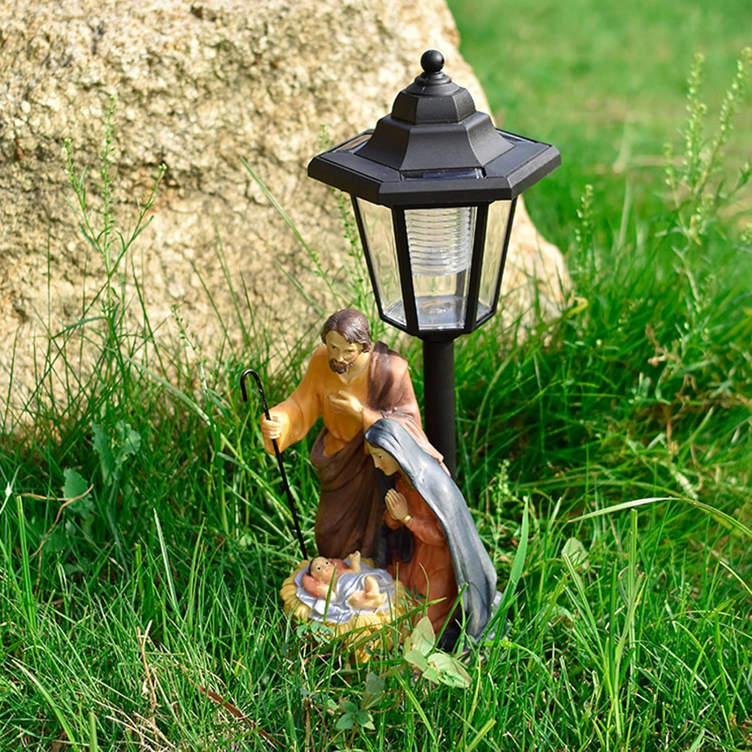 Handcrafted Solar Operated Light Nativity Manger Scene Resins Ornament Religious Outdoor Garden Lawns Decors Resins Religious image number 5