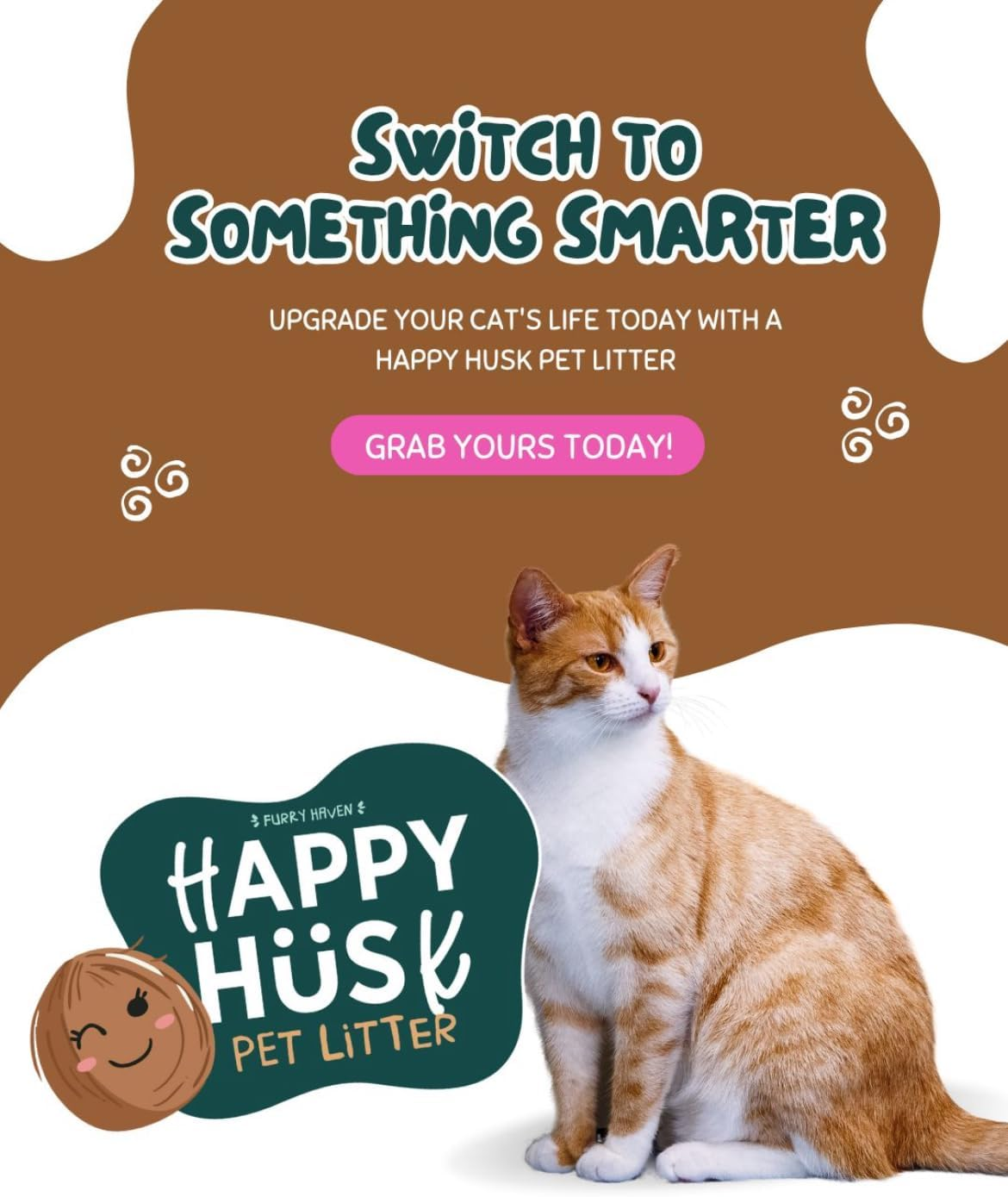 Happy Husk Eco-Friendly Coco Peat Pet Litter &ndash; 100% Coconut Fibre, Compostable & Odour-Controlling | Natural Cat Litter Loved by Cats, Rabbits & Small Pets (10L)