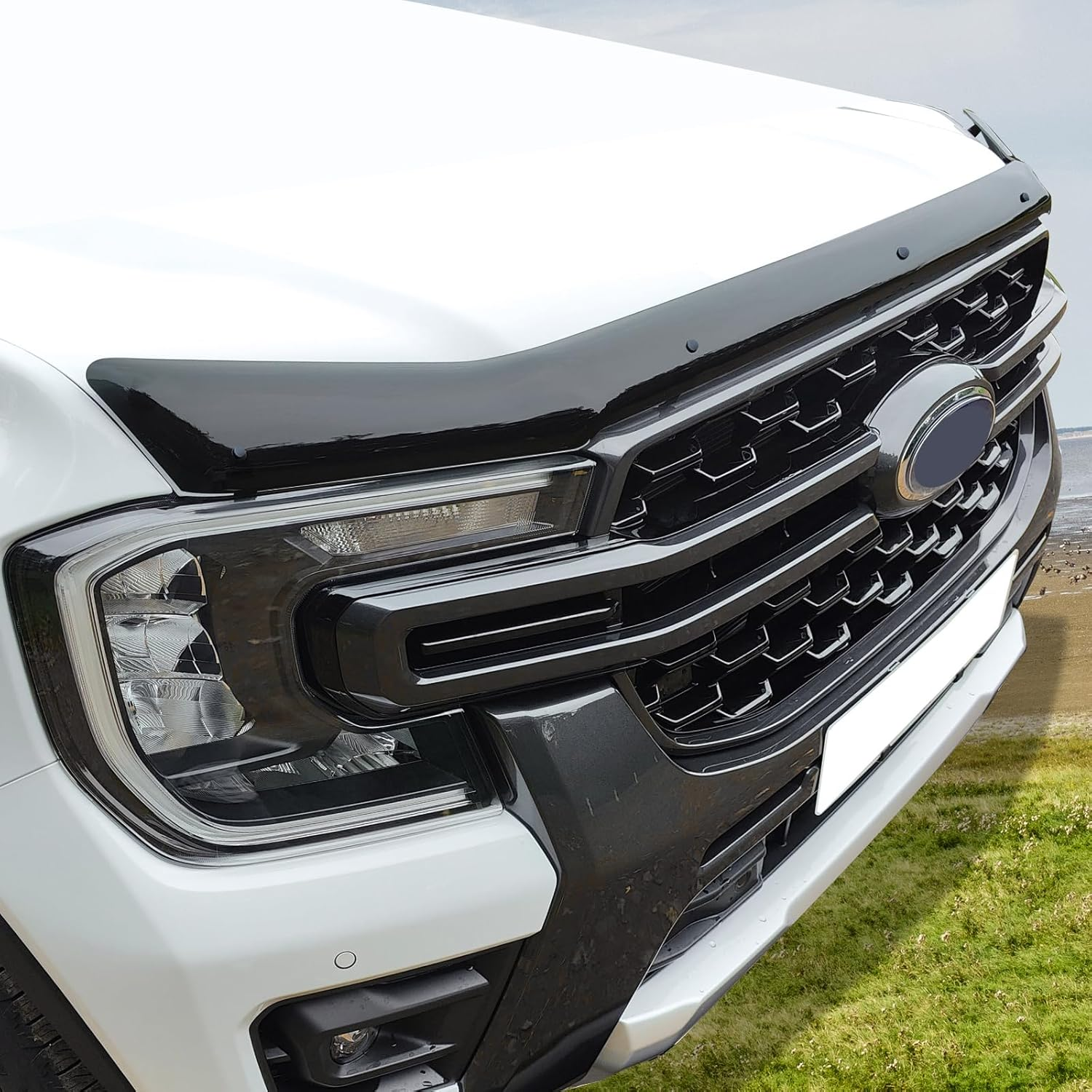 SUERAUTO4X4 Tinted Black Bonnet Protector for Ford Ranger Accessories Next Gen 2022 2023 2024 2025 All, Injection Front Bonnet Stone Protector Guard Trim Car Exterior image number 5