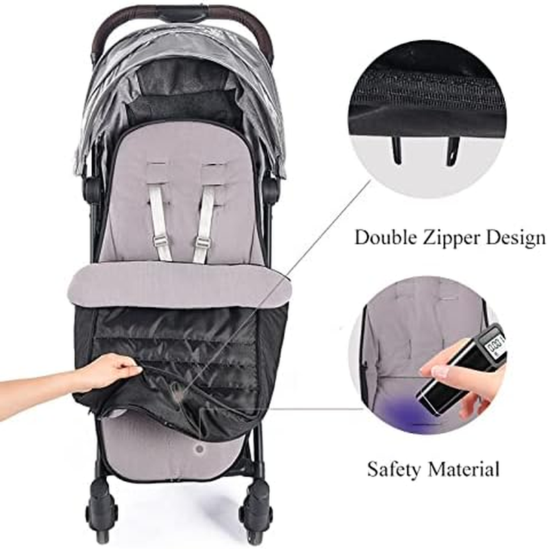 Universal Pushchair Footmuff Fleece Lined Stroller Pram Waterproof and Windproof 2 in 1 Foot Cover Winter Warm Detachable Baby Stroller Liner Infant Toddler Buggy Thicken Sleeping Bag with Dual-Zips - Grey image number 2