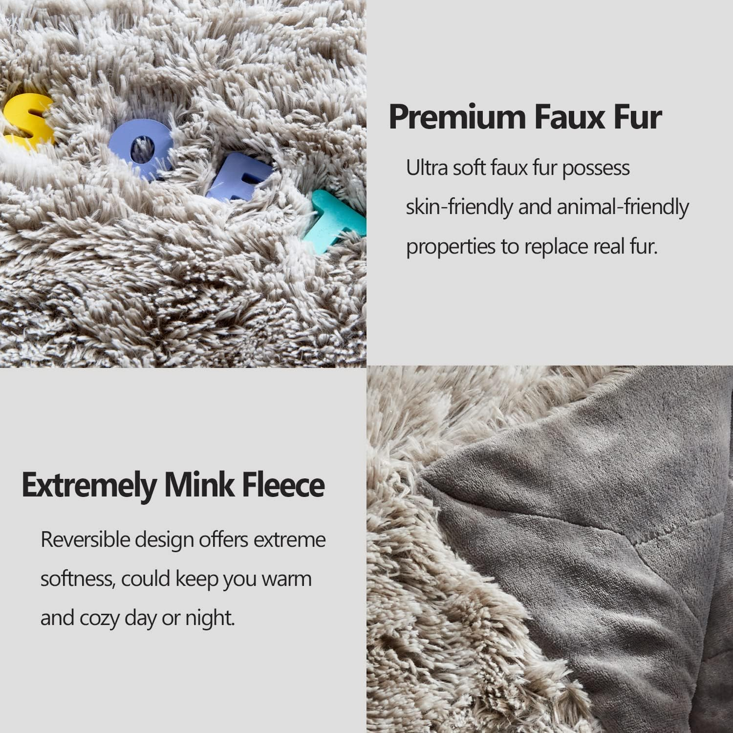 NEWCOSPLAY Faux Fur Throw Blanket Super Soft Cozy Plush Fuzzy Shaggy Blanket for Couch Sofa Bed (Frosty Grey Shaggy, Throw(50"X60")) image number 2