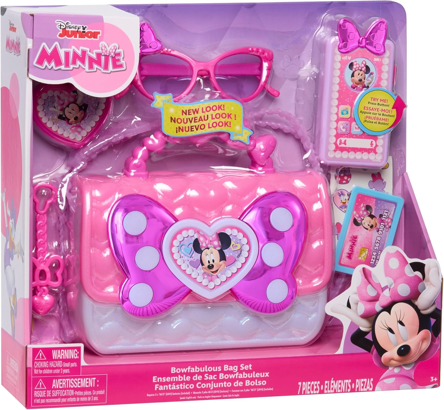 Disney Junior Minnie Mouse Bowfabulous Bag Set, 7-Piece Dress up and Pretend Play Toy Purse, Kids Toys for Ages 3 up by Just Play image number 3