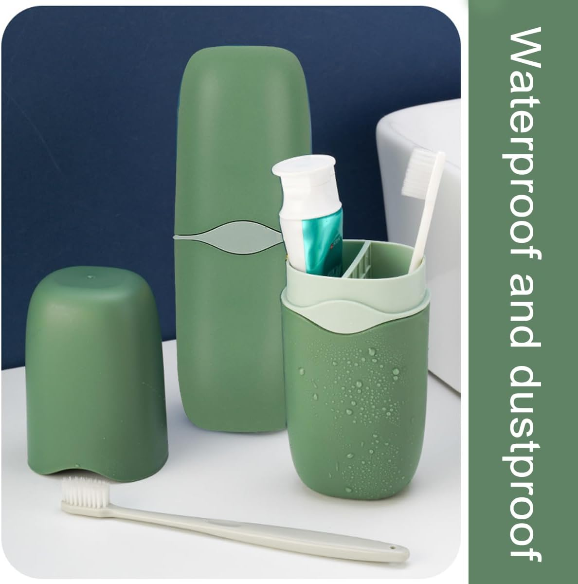 Portable Travel Toothbrush Holder, 3 in 1 Travel Toothbrush Case, Detachable Toothbrush Storage Box for Travel, Business, Camping, Daily Use (Green) image number 5