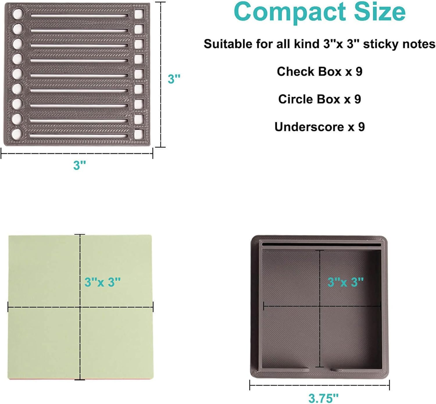 Sticky Note Holder Compatible with Post It Notes, Stencil for 3X3 Notes, Organizer & Dispenser(Black, 2Pcs) - Grey, 2Pcs image number 2