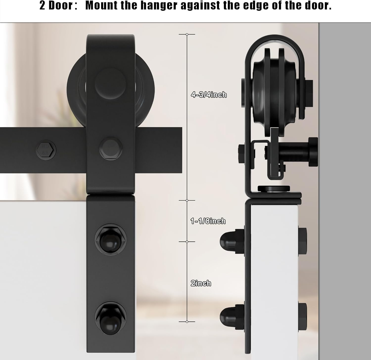 Dondelight 52" Bi-Folding Sliding Barn Door Hardware Kit for 2 Doors, Low Ceiling Lite Version Roller, Black image number 4