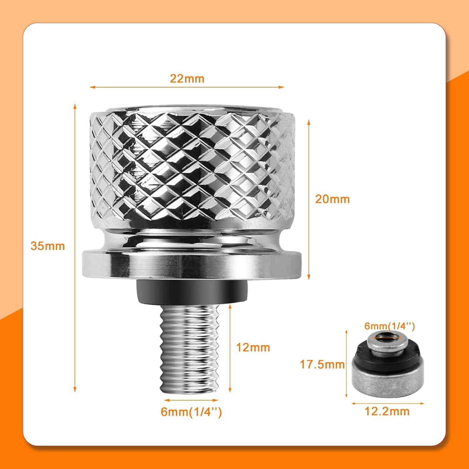 Chrome Stainless Knurled Fender Rear Seat Bolts Screw and Nut Kit 1/4"-20 Thread Quick Mount Skull Pattern Compatible with Harley Touring Softail Dyna Sportster CVO Fatbob 1996-2024 - Black-Skull Pattern/Screw+Nut image number 3