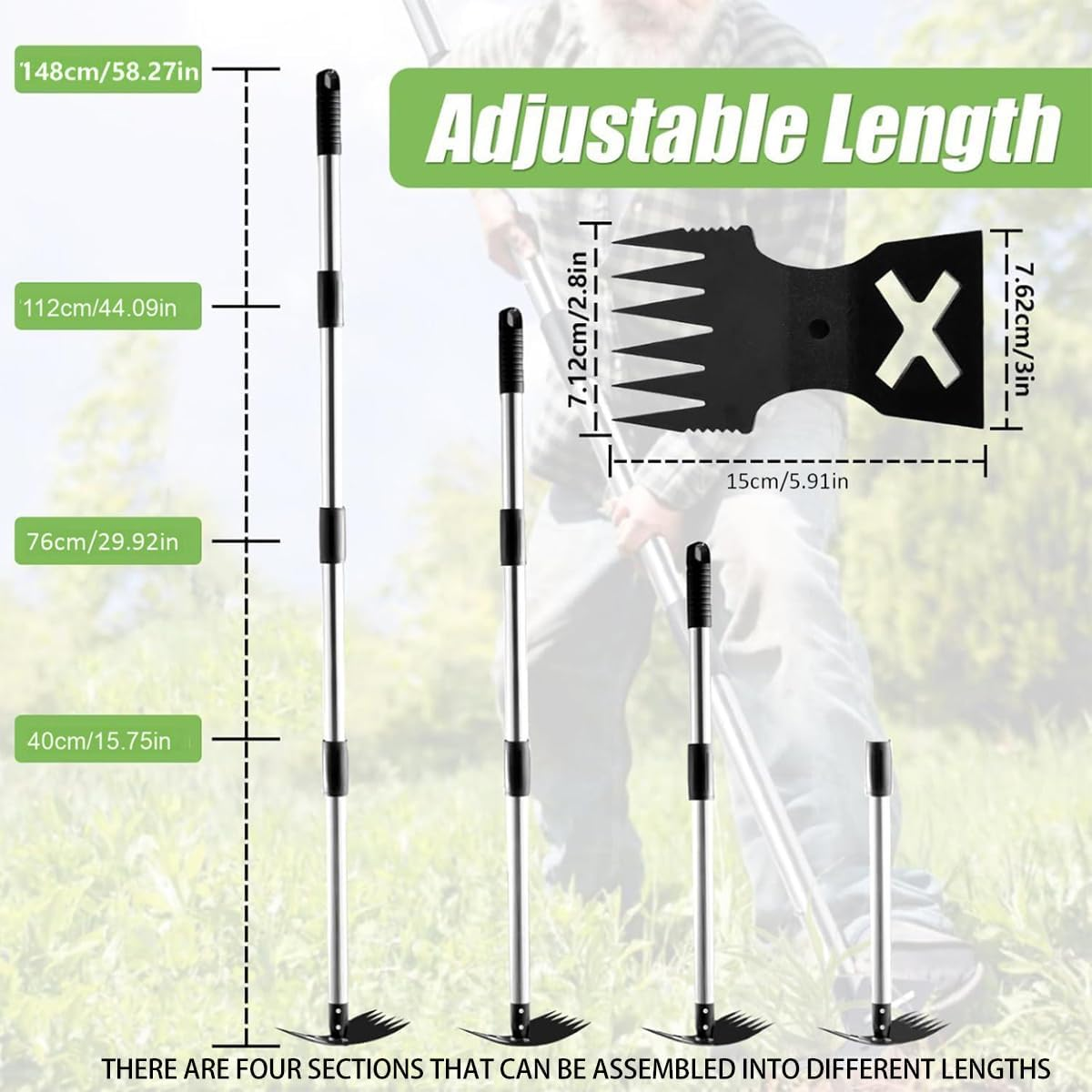 AIMALL 2 - in - 1 Adjustable Garden Hoe, Dual - Purpose Weeding & Shoveling Tool, Stainless Steel Telescopic Handle, Multi - Functional Yard/Gardening Rake image number 5