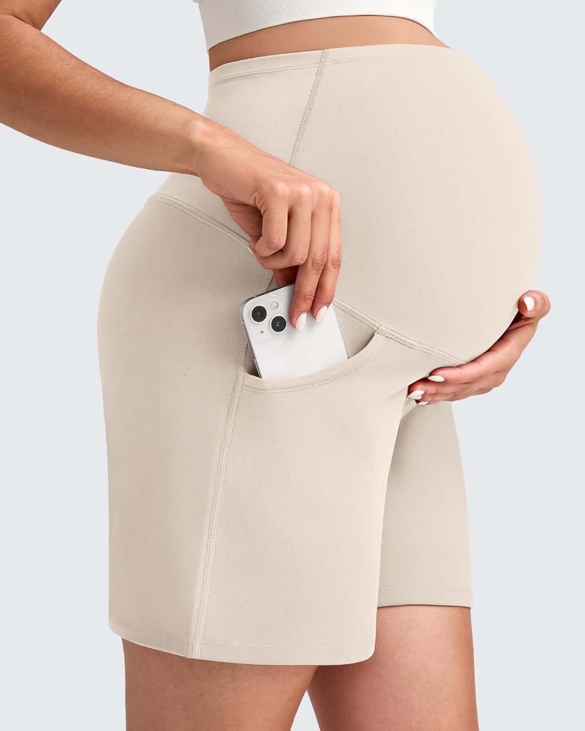 G4Free Maternity Shorts with Pockets over the Belly Stretchy 6'' Pregnancy Yoga Pants Athletic Workout image number 1