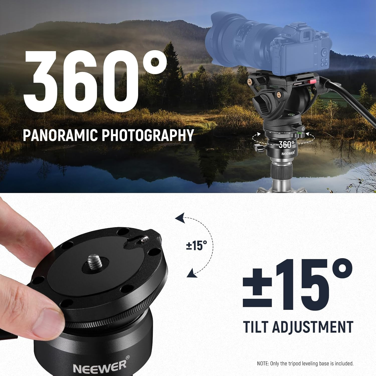 NEEWER Tripod Leveling Base (⌀50Mm) Camera Leveler, Bubble Level Aluminum Adjusting Plate with 1/4" 3/8" Mounting Screw Tripod Head Compatible with Canon Nikon Sony DSLR Camera Camcorder, GM11