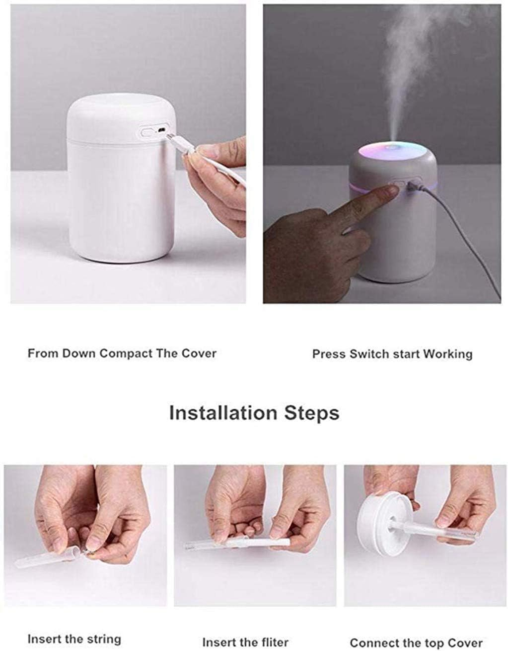 Kamon 300Ml Mini Ultrasonic Cool Mist Humidifier, 7 Color LED Night Light, 2 Mist Mode, Auto Shut-Off for Car, Home, Office, Travel (Grey) - Grey image number 4