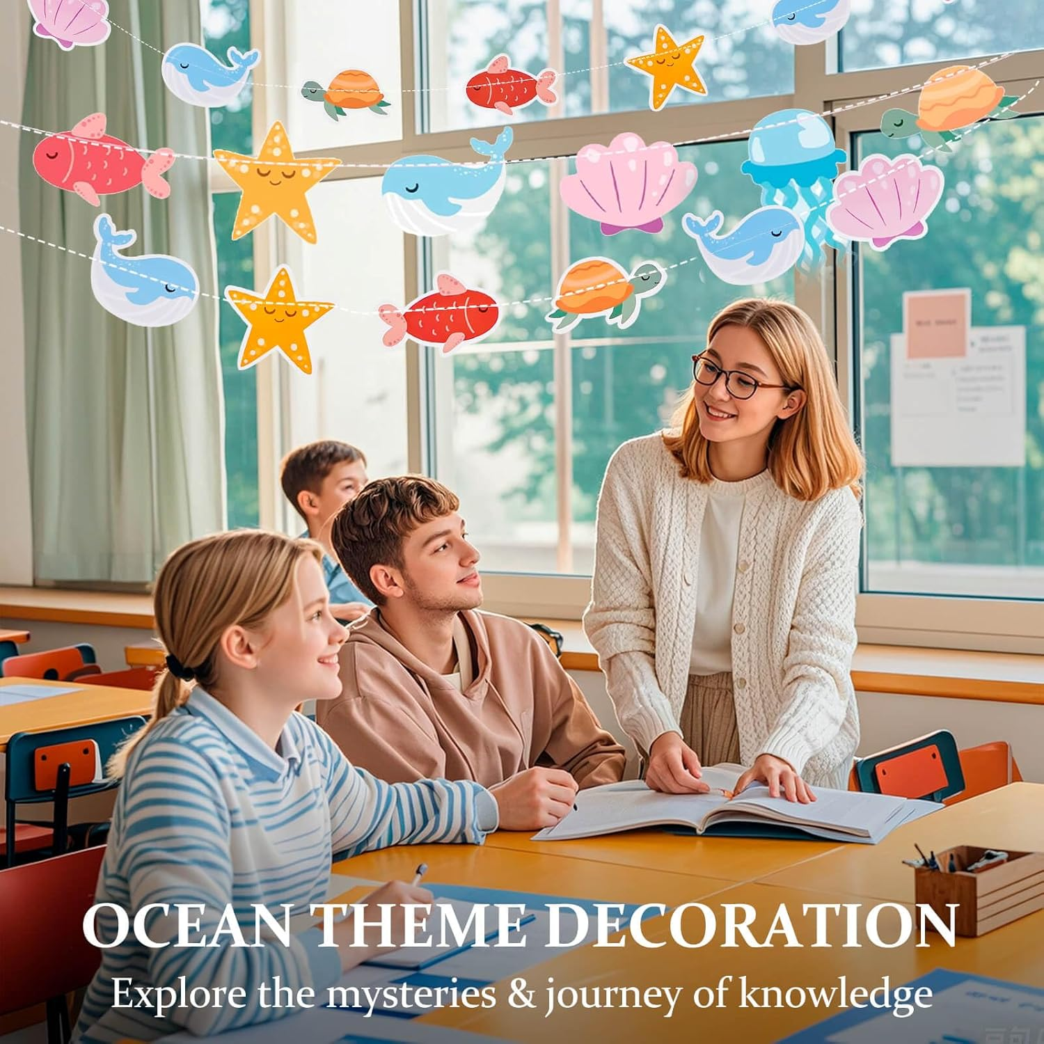 Dayker under the Sea Banner, Ocean Animals Garland, Premium Paper Ocean Theme Party Decoration for Girls Boys Birthday Celebrations, Baby Shower, Room Decor image number 4