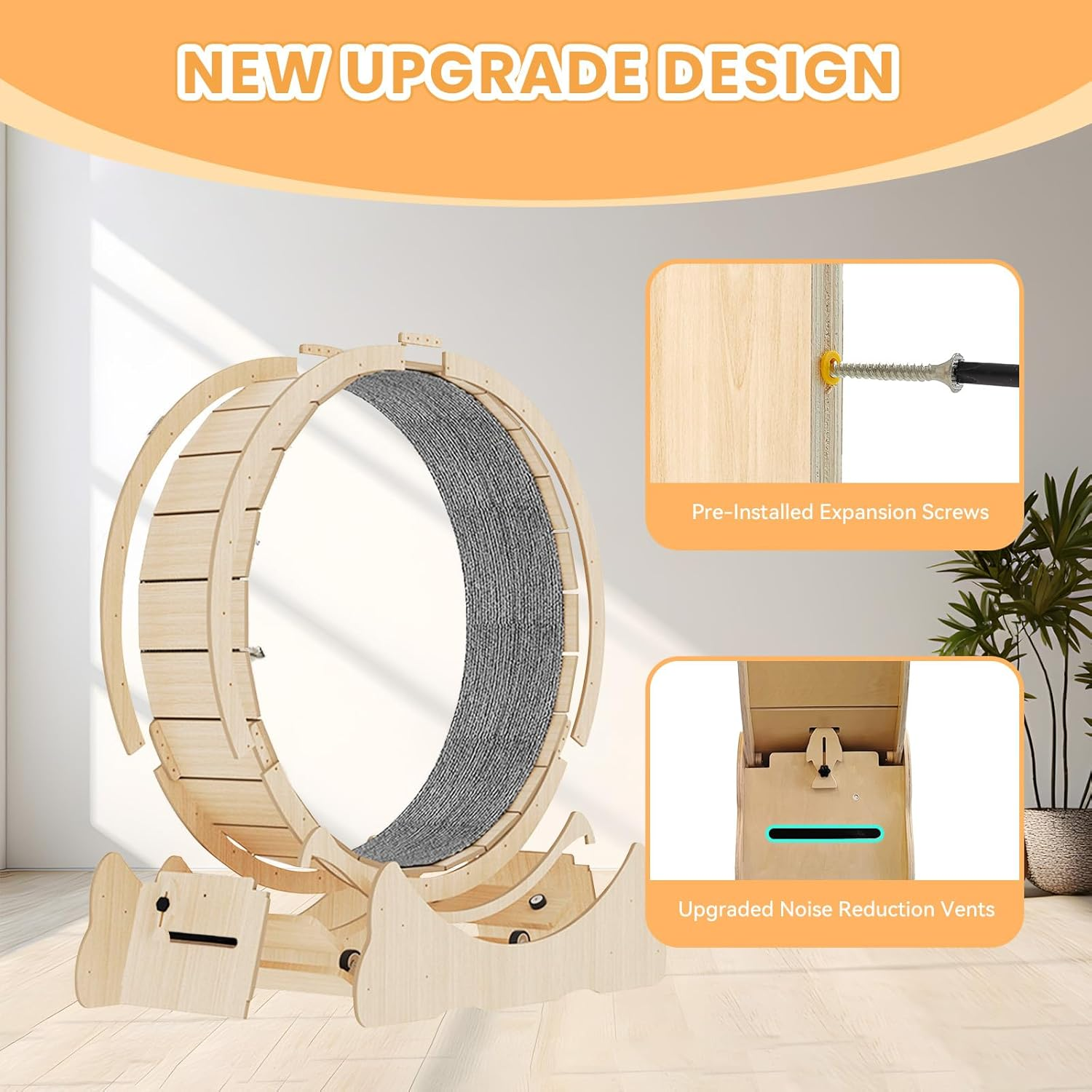 Homegroove Cat Exercise Wheel, 45 Inch Large Cat Wheels for Indoor Cats,Versatile Cat Running Wheel Treadmill with Detachable Carpet for Cat'S Weight Loss and Health (Natural Wood Color, XL) image number 5