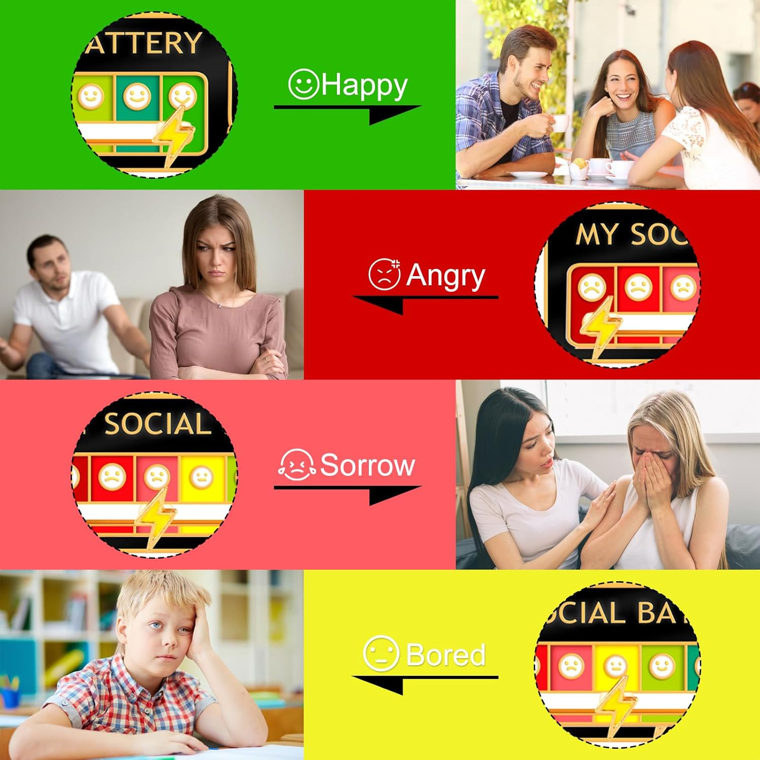 2PCS MY SOCIAL BATTERY, Pin Funny Mood Brooch Pin for 7 Days, Cute Creative Expression Pin Brooch Men Women Gift, Metal image number 1