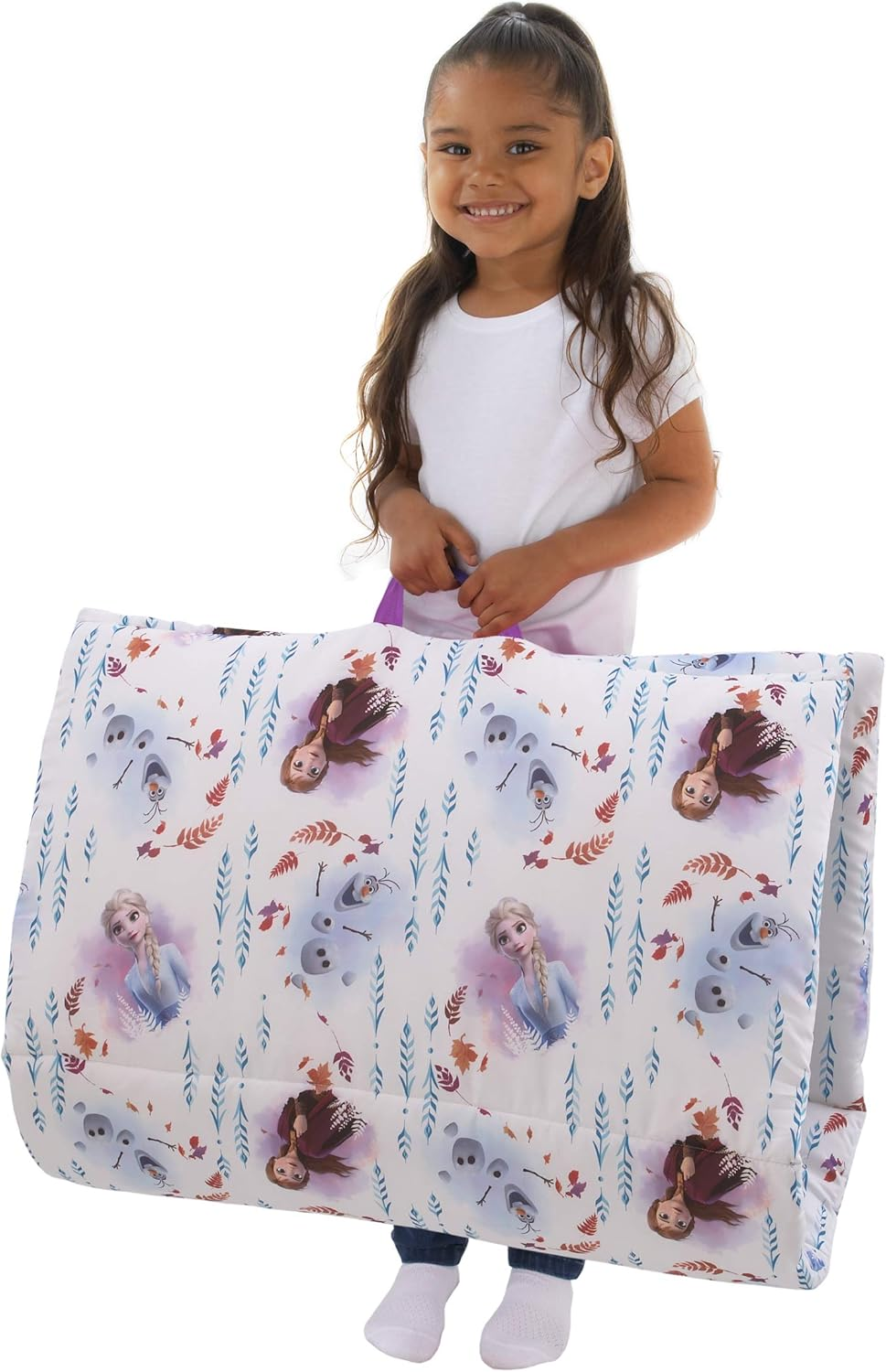 Disney Frozen 2 - Light Blue, Lavender & White All Deluxe Easy Fold Nap Mat, Light Blue, Lavender, White, Purple, 62X26 Inch (Pack of 1) image number 1