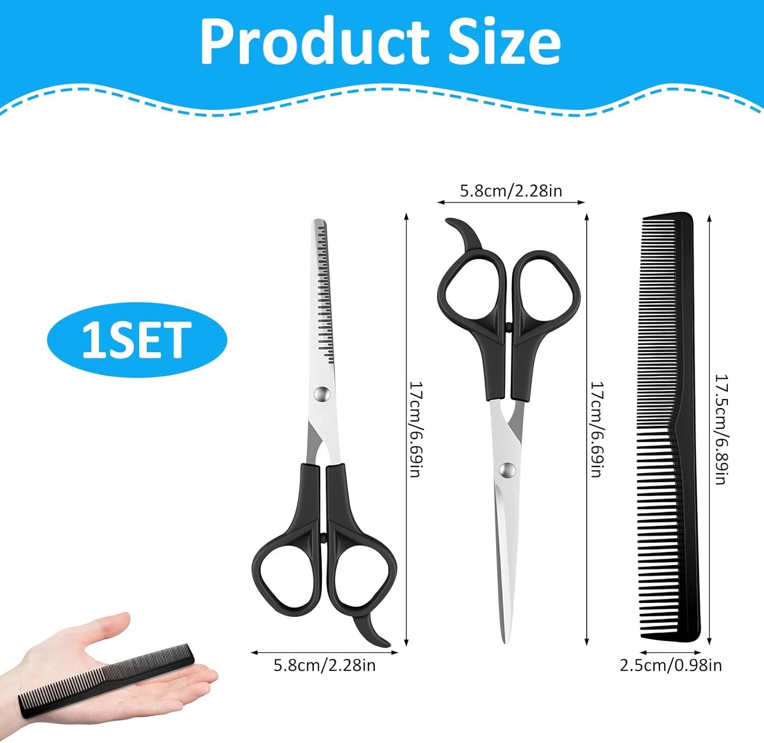 Tiyiyok Hairdressing Scissors, Hair Cutting Scissors, Set of 3 for Comfortable Grip for Beautiful Hairstyles, Barbershop, Barber, for Men, Women and Children, for Family Use (17 Cm) image number 2