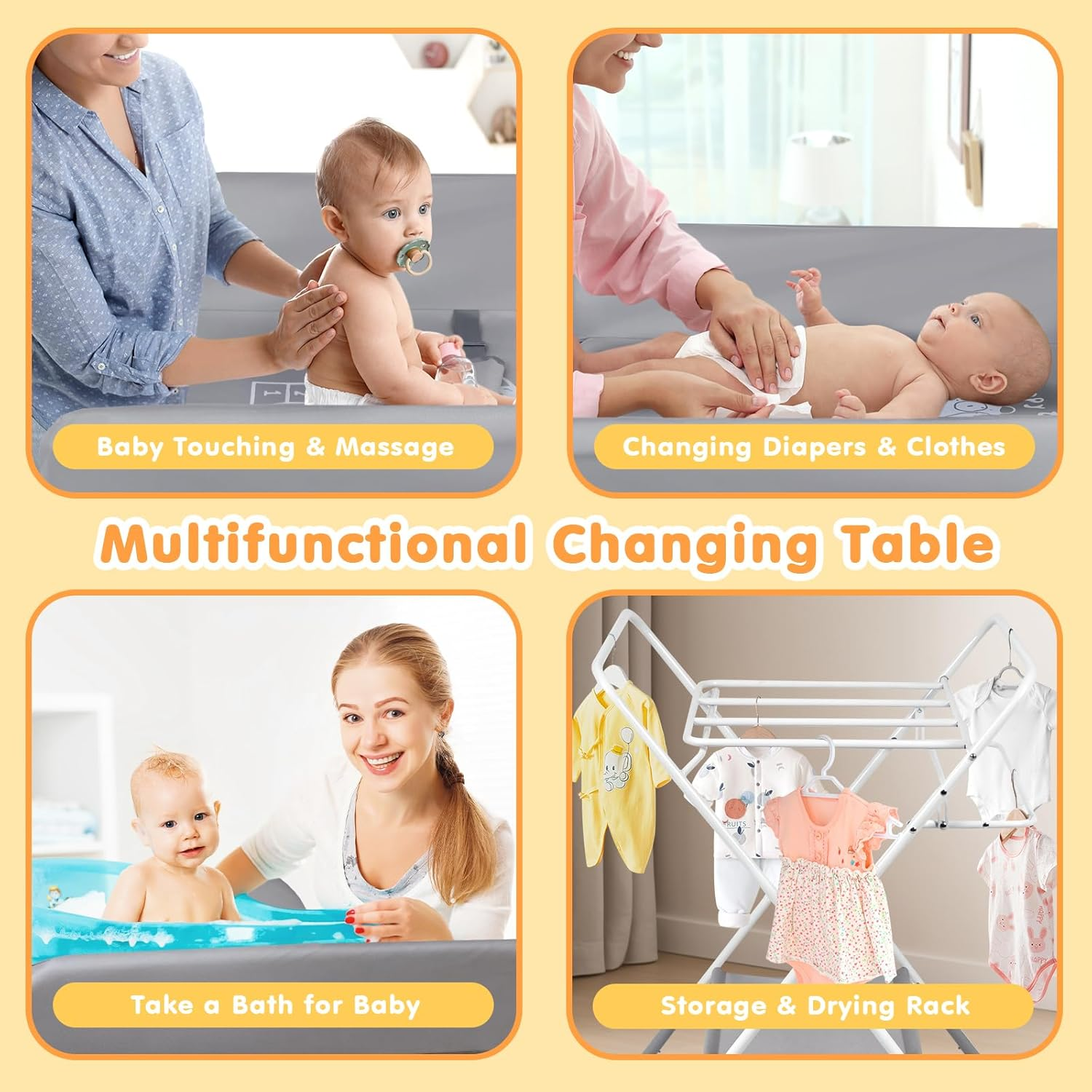 Advwin Baby Changing Table with Adjustable Height, Foldable Diaper Station with Storage Shelf, Portable Toddler Change Table for Home Nursery image number 5