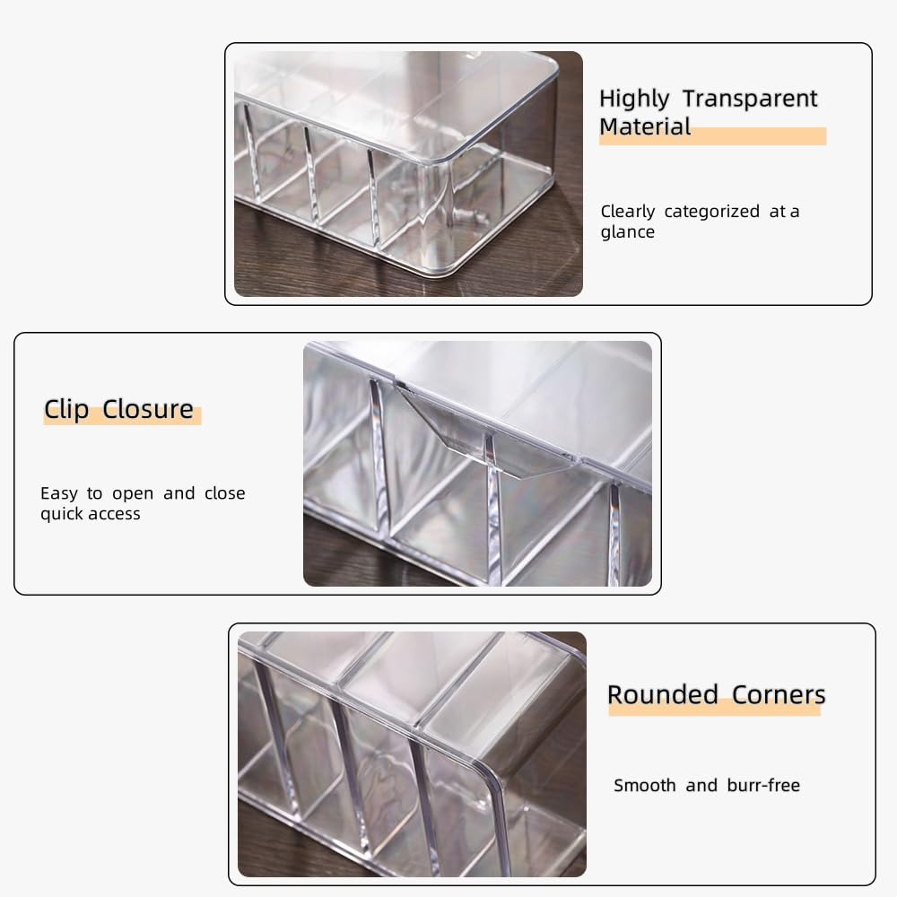 JTGYMY Plastic Cable Management Box with 10 Wire Ties, Clear Power Cord Organizer with 8 Compartments, Transparent Data Cable Organizer