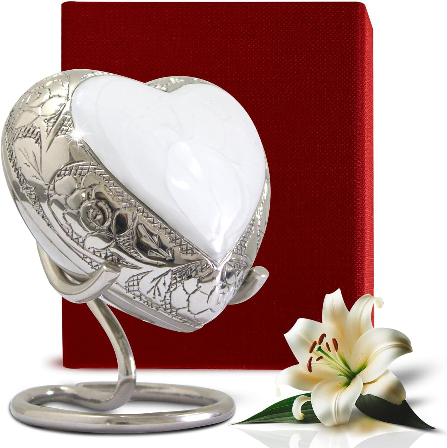Heart Shaped Urn for Ashes with Stand & Box - Keepsake Cremation Urn to Honor Your Loved One - for Women & Men (White, Small) image number 4