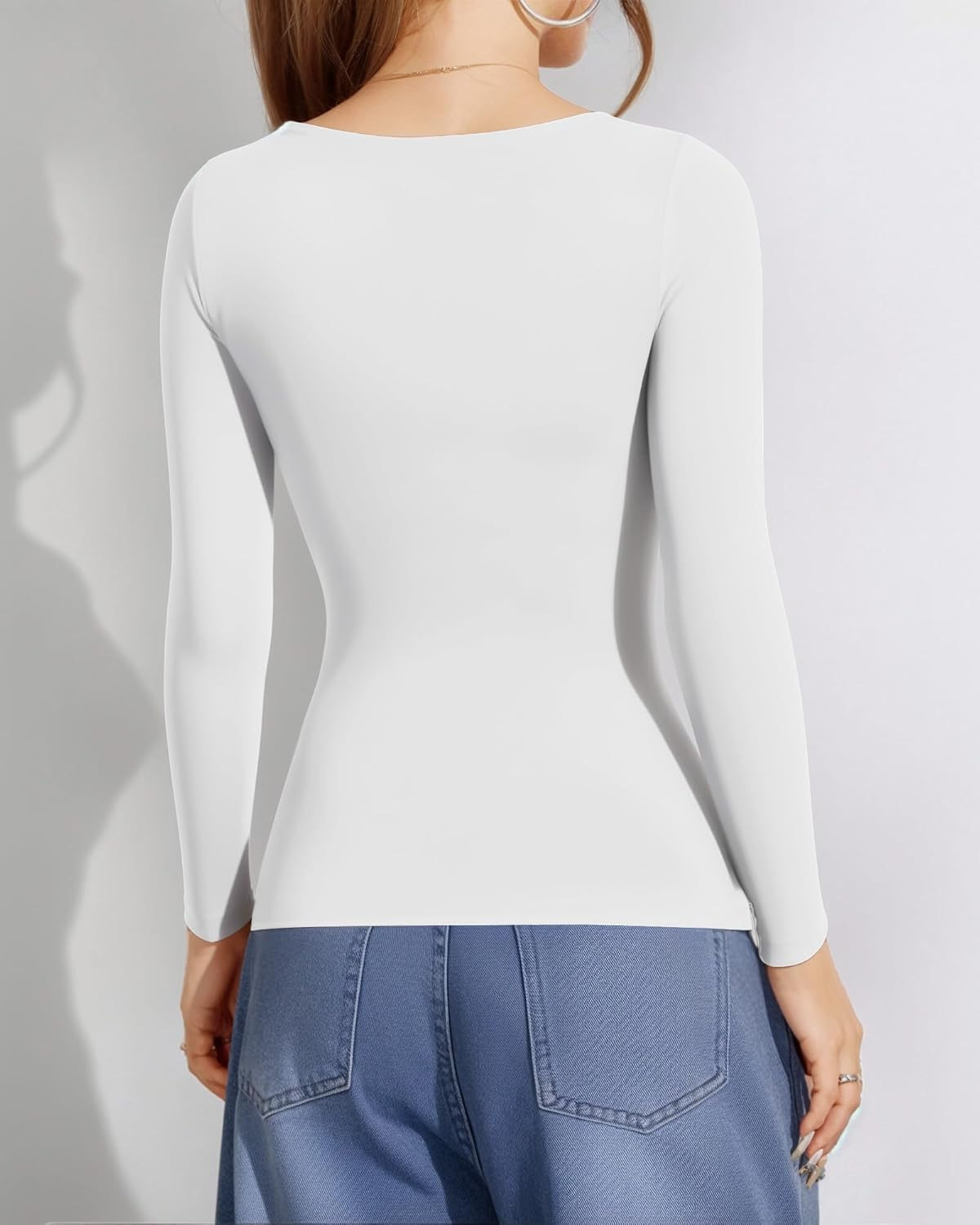 Lotofun Womens Long Sleeve Square Neck T Shirts Tops Slim Fit Going Out Tees image number 3