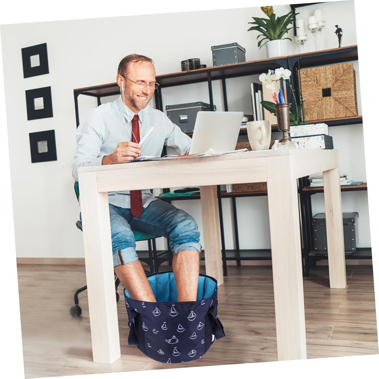 IWOWHERO Foot Soaker Detox Foot Bath Portable Folding Laundry Bucket Peva Inner - Blue image number 3