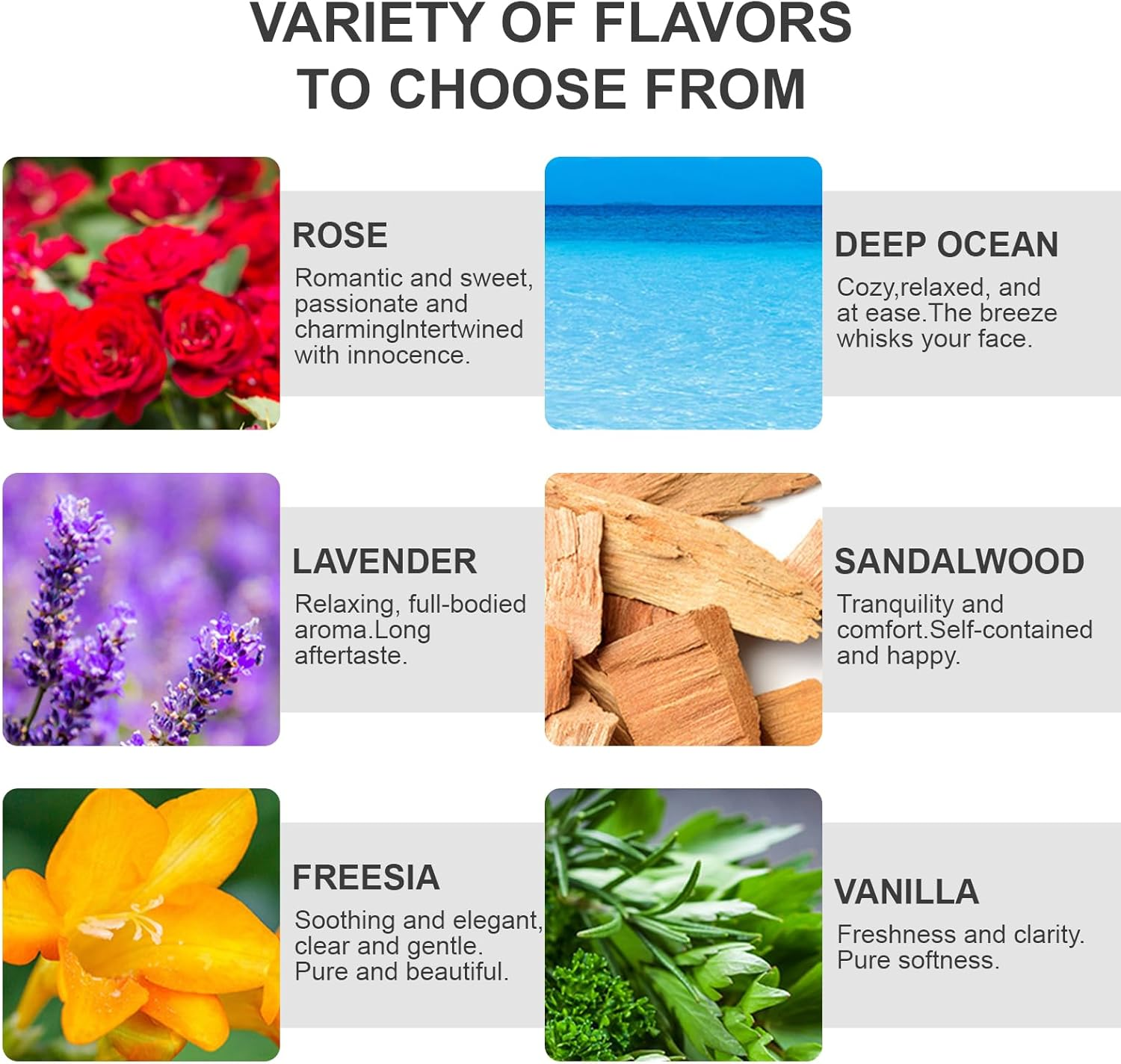 Essential Oils Set, Starter Kit Oils for Diffusers for Home, Aromatherapy Oils Gift Set 6 * 10 Ml - Rose, Lavender, Freesia, Deep Ocean, Sandalwood, Vanilla for Any Occasion image number 5