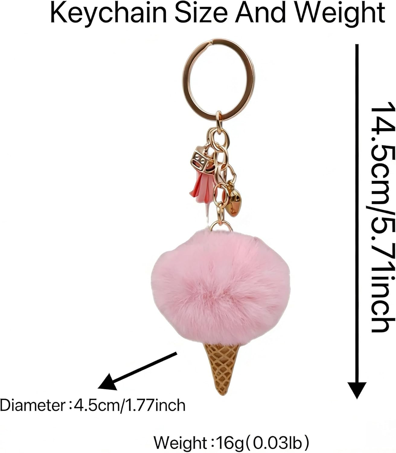 Kzhuim Soft Plush Ice Cream Keychain - 10 Color Dessert Pendant Charm for Bags, Backpacks, Women, Kids (4.5Cm, 14.5Cm Total) - Purple image number 6
