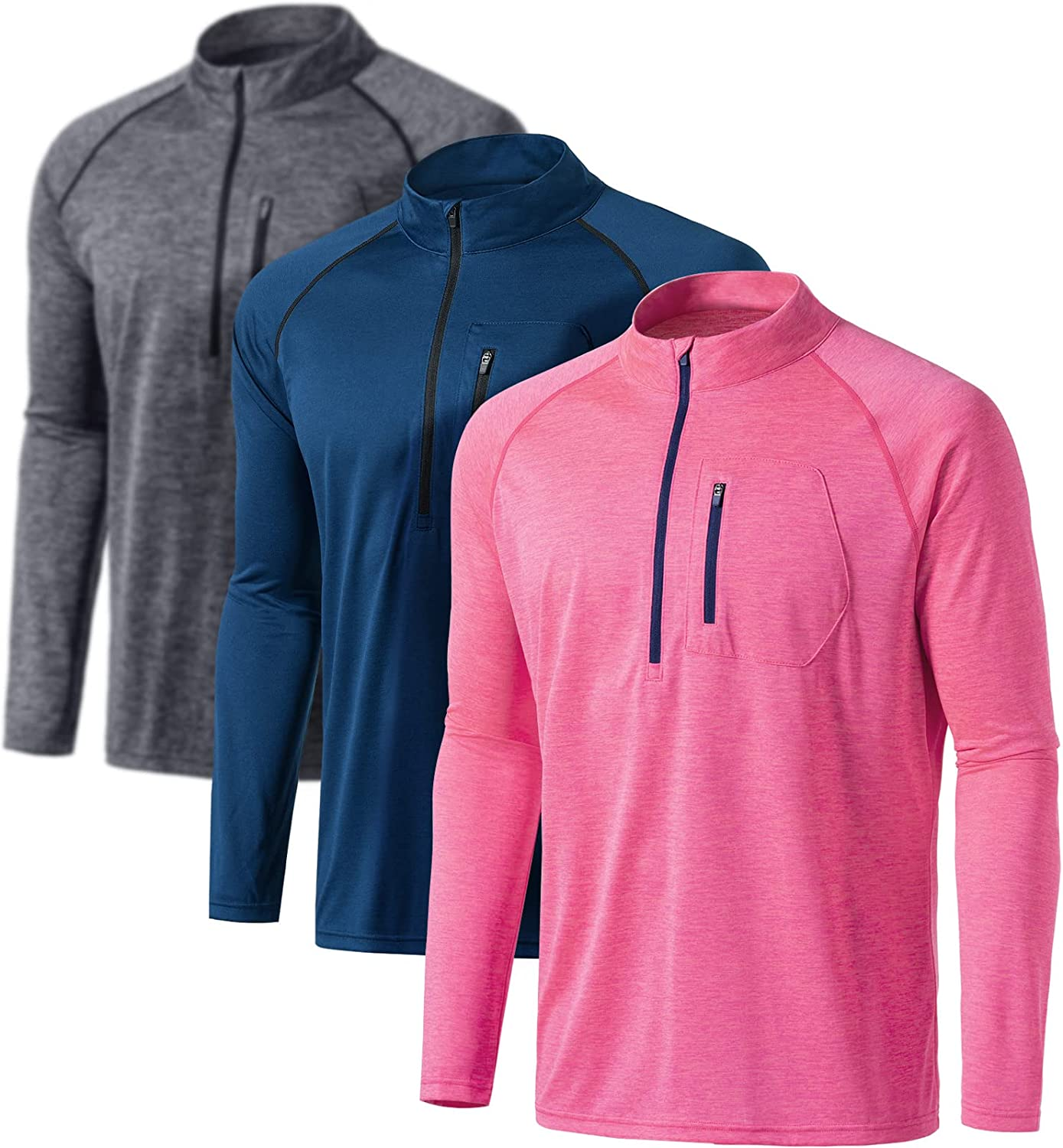 ATHLIO Quick-Dry UV Protection Long Sleeve Shirt - Men'S 1/4 Zip Athletic Running Top 3Pack