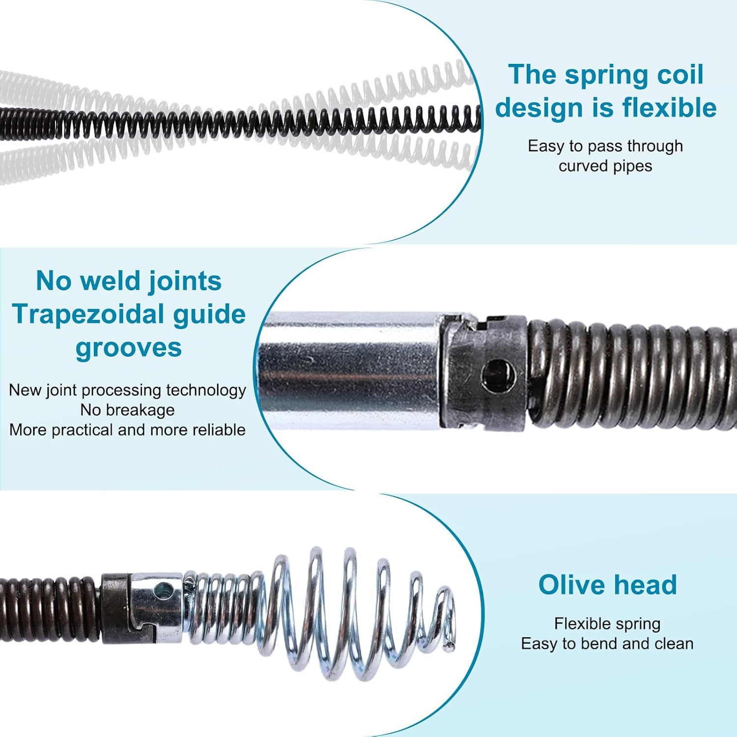 Drain Cleaner Spiral 5 M &ndash; Drain Pipe Cleaning Spiral Diameter 12 Mm, with 6 Pieces Drain Cleaner Cutting Head for Pipe Cleaning with Drill Tip Drain Snake image number 3