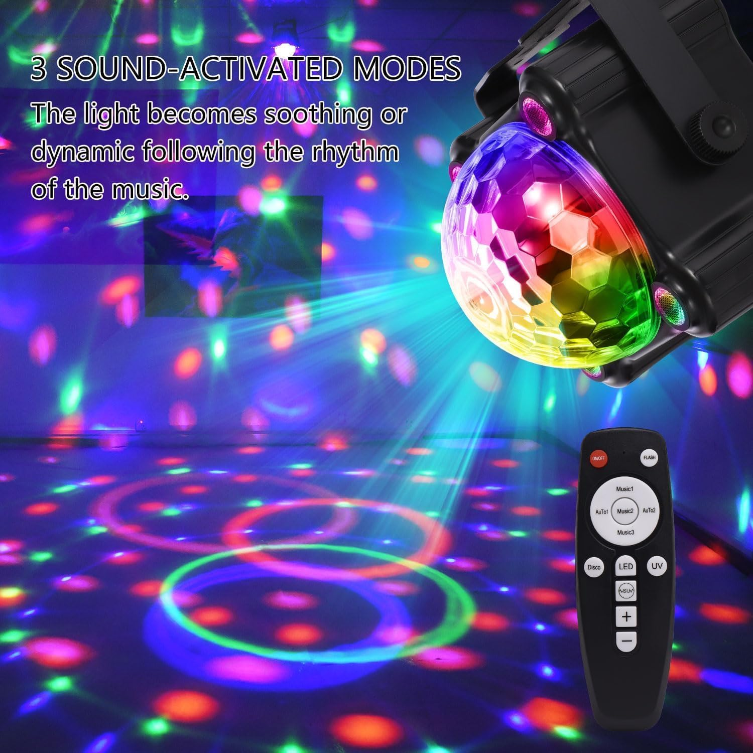 PAIFIEVD Party Lights Disco Ball Light,Dj Disco Light Sound Activated LED Light 6 Colors for Home Room Dance Parties Birthday Karaoke Halloween Christmas Wedding Show Club Decorations image number 2