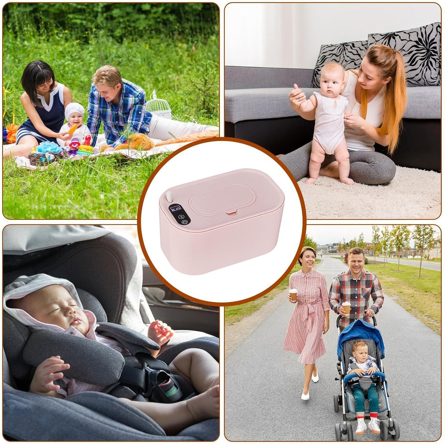 Baby Wipe Warmer, Portable Wipes Dispenser, Large Capacity Wipe Warmer, USB Wipe Warmer, Adjustable Wipe Heater, Portable Baby Wipe Warmer with Adjustable Temperature and Large Capacity for Travel - Pink image number 6