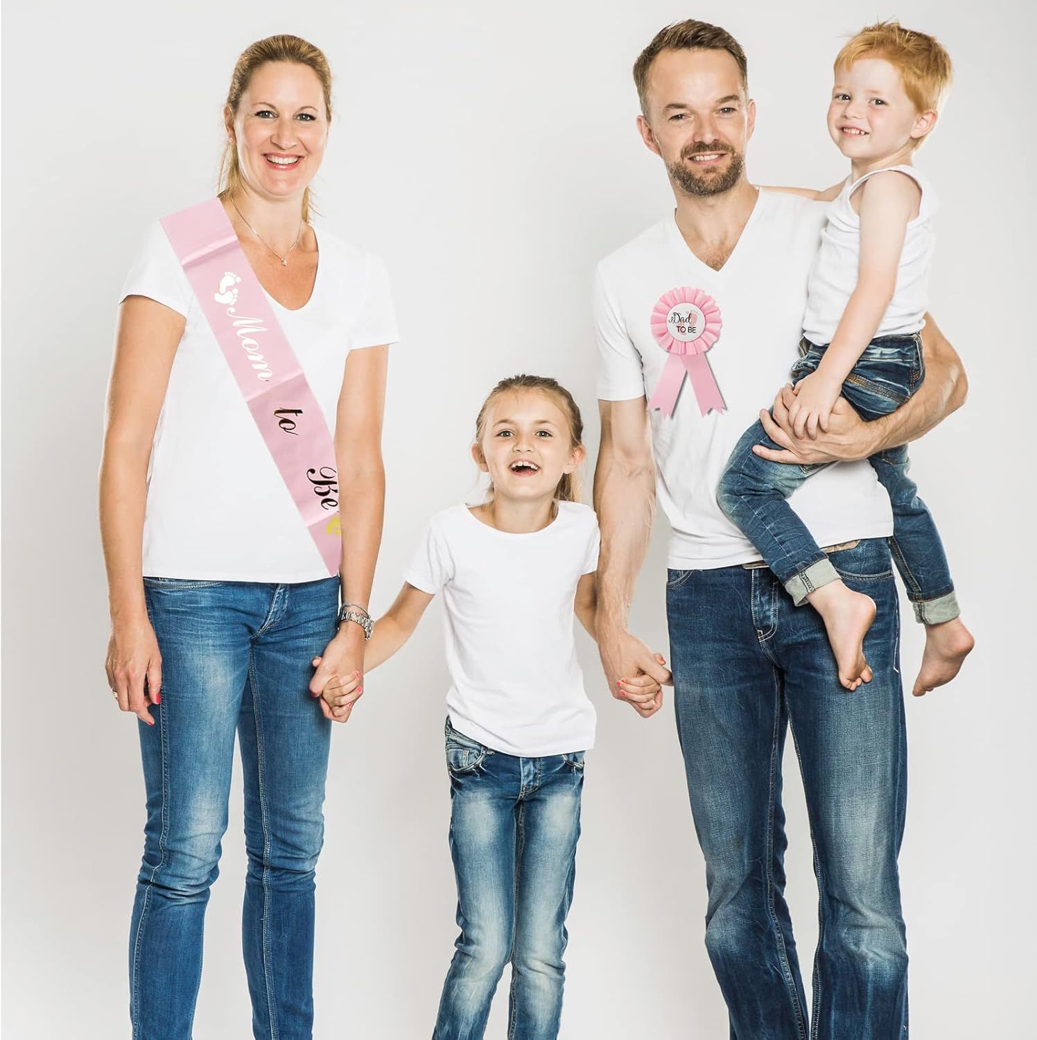 2 Packs Baby Shower Decorations Pink Mom Sash and Dad Tinplate Badge Baby Welcome Party Gifts image number 4