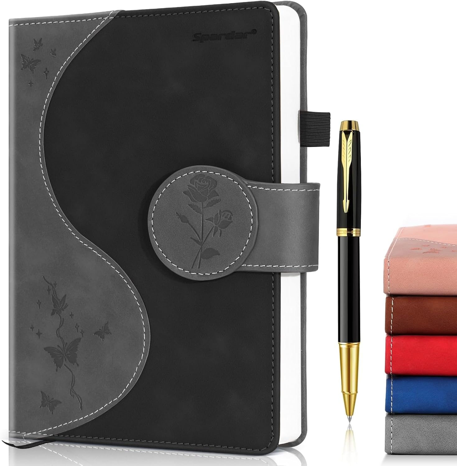 Spardar Hardcover Journal with 300 Pages, Thick Lined Notebook with 80 GSM Paper, A5 Notebook, Hardcover Notebook for Women, 5.7 X 8.4 (Black)