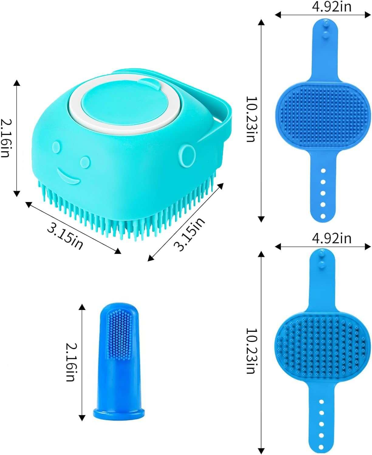 6PCS Dog Bath Brush with 3Pcs Dog Toothbrush, Dog Scrubber for Bath, Dog Shampoo Brush with Adjustable Ring Handle, Dog Shower Brush for Long Short Hair image number 6