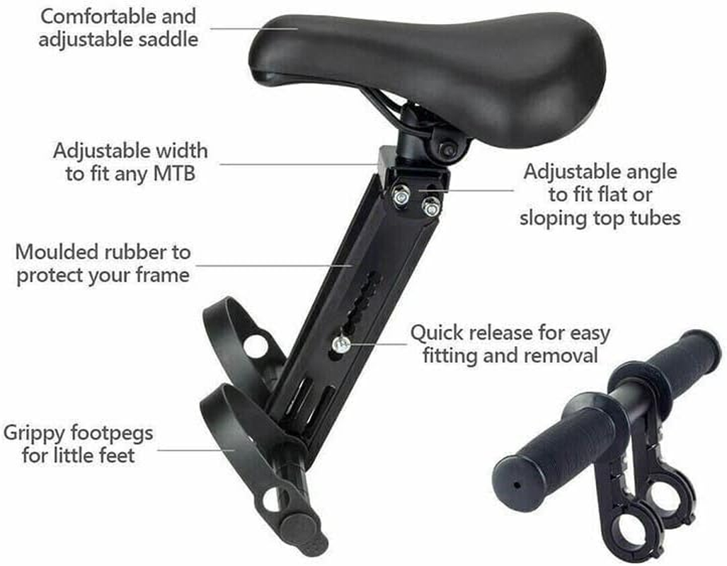 Front Mounted Child Bike Seat, Detachable Kids Bicycle Seat with Armrest, Adjustable Top Tube MTB Seat, Fits Flat and Sloping Tubes image number 3