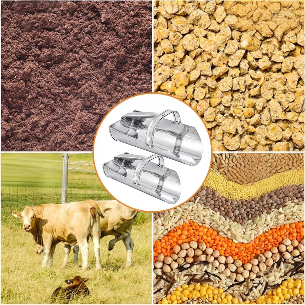 Two-Pack Metal Feed Shovel with Closed Handle for Comfortable Grip, Stainless Steel Livestock Feed Shovel Tool, Large Garden, Food, Farm Livestock, Homestead Farming Use image number 1