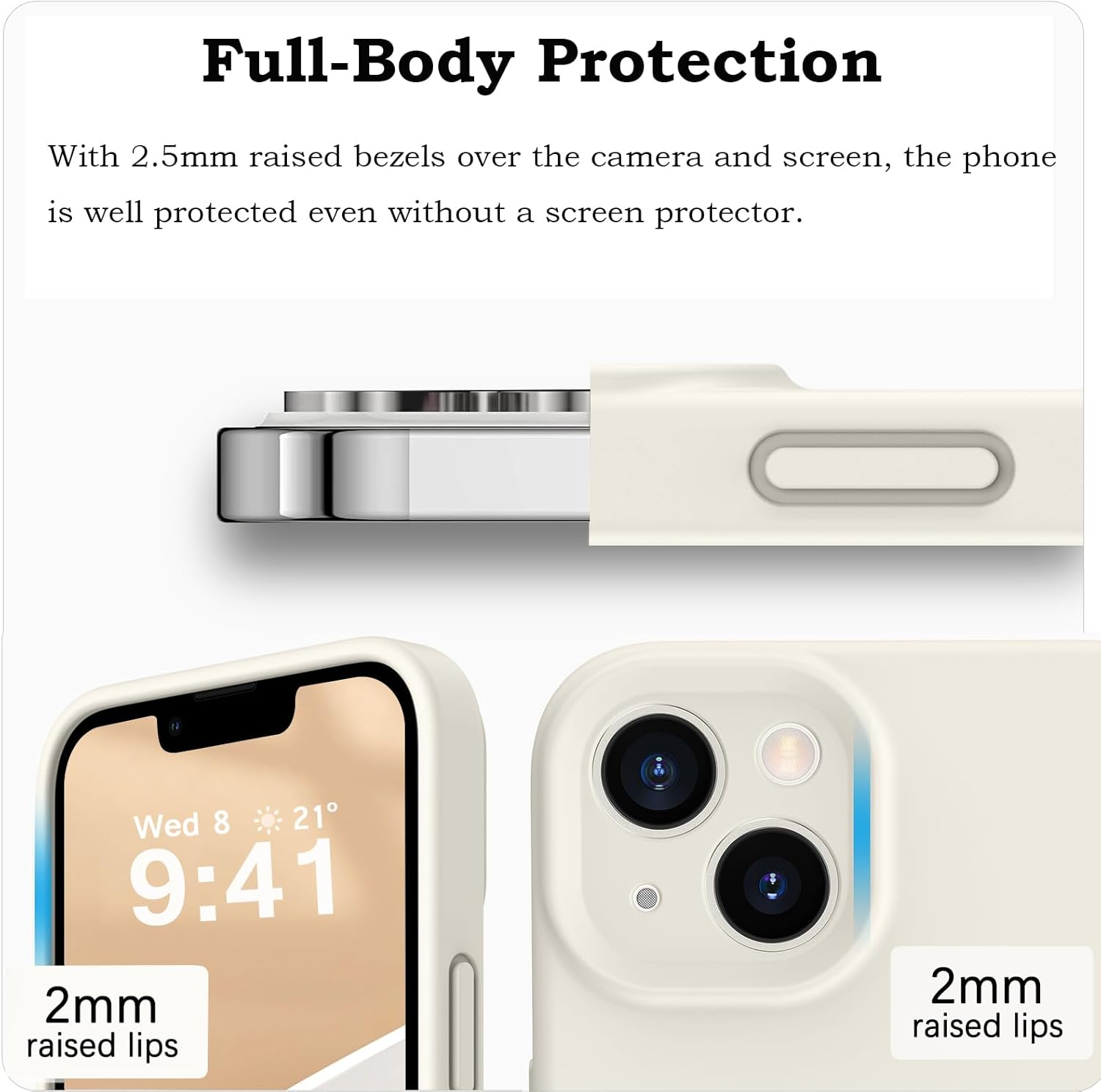 ROUMAYMAY for Iphone 15 Case, Liquid Silicone Shockproof Upgraded [Camera Cover], with Soft Fine Smooth Microfibre Lining Anti-Scratch, Full Body Phone Case for Iphone 15 Cover White Beige