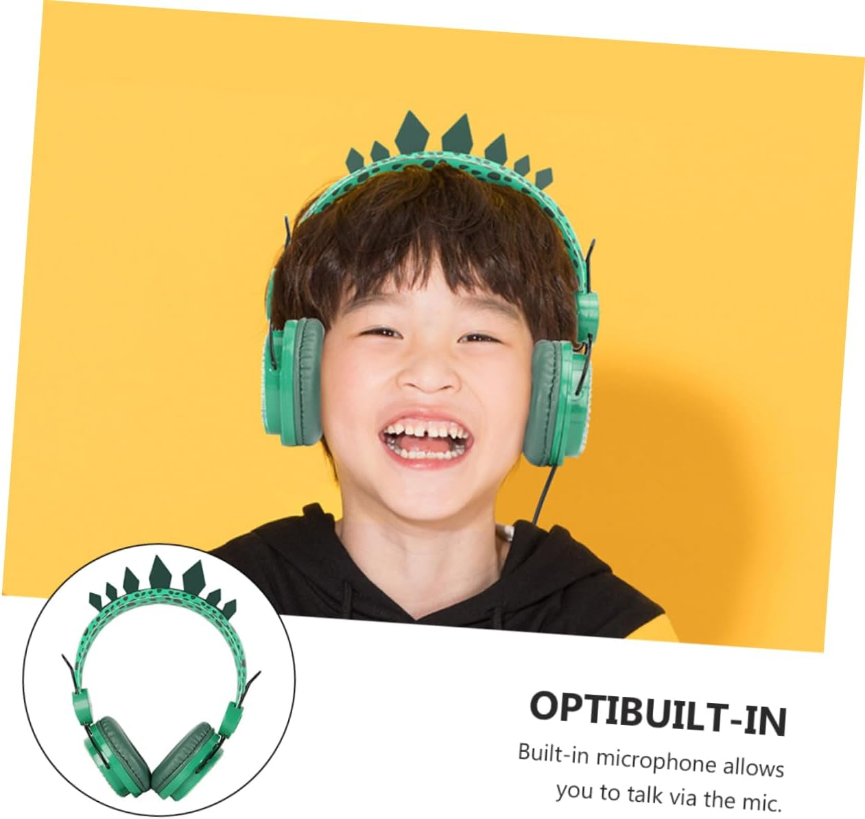 Gadpiparty Children Headset Over-Ear Headphones with Microphone for Boys and Girls Girls Boys Dinosaur Cartoon Design Safe Volume Wired Headphones Compatible with Phone and Computer Green Dinosaur image number 3