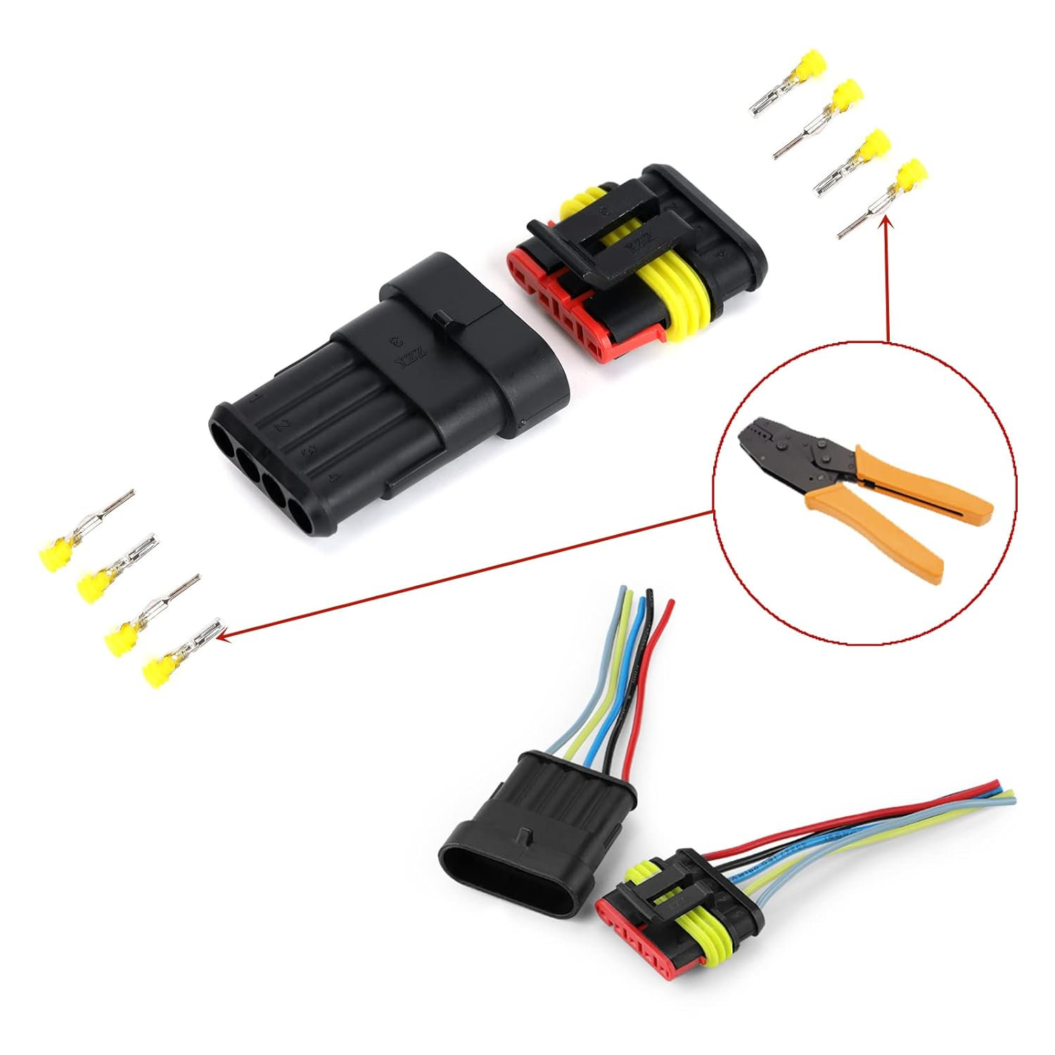 Ruimou 5 Set 4 Pin Way Waterproof Electrical Connector 1.5Mm Series Terminals for Motorcycle, Car, Truck, Boat Wire Harness Parts (4-Pin) image number 2