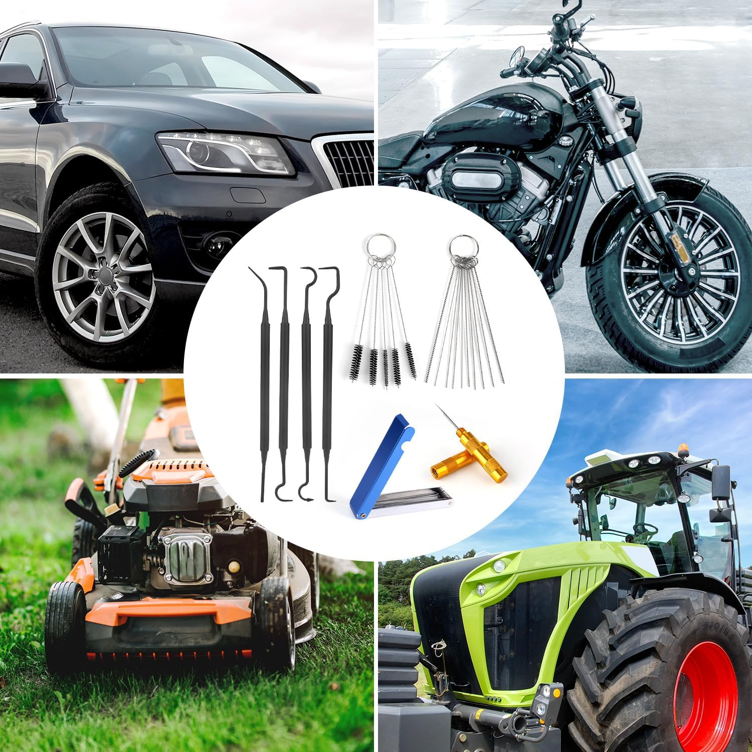 Carburetor Cleaning Kit, Includes 23 Needles 5 Nylon Brushes 1 Scraper and 4 Cleaning Hooks for Motorcycle ATV Chainsaw & Welder Maintenance