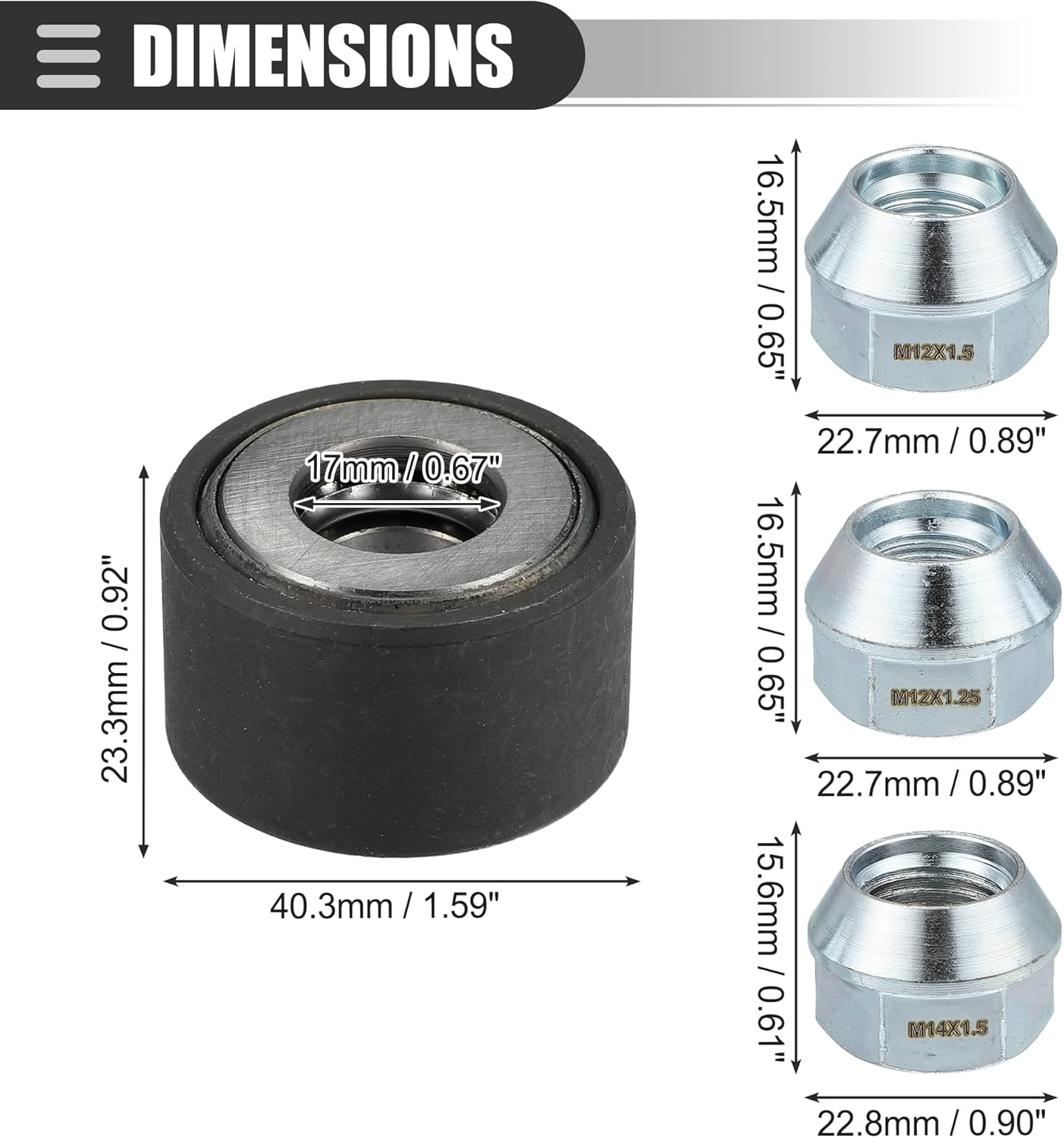 X AUTOHAUX Universal Wheel Stud Installer Tool, Tire Stud Tool, M12X1.25 M12X1.5 M14X1.5, Iron, with 3/4" Hex Wheel Lug Nuts, Silver Tone, 1 Set image number 6