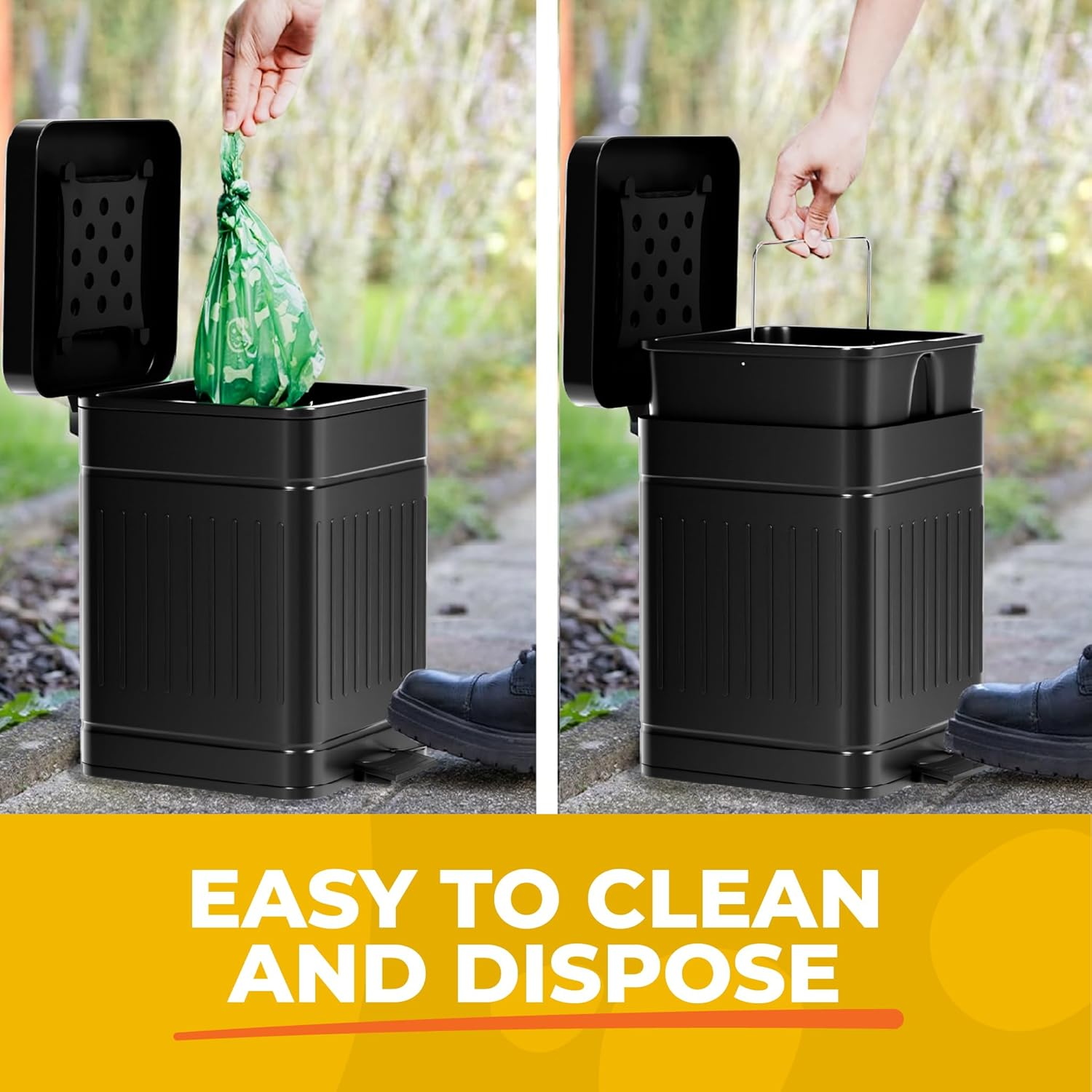 Animogoods&trade; Stainless Steel Poop Bin for outside - Small Outdoor Trash Can with Lid - Dog Waste Container - Odor Eliminator - Includes 3 Filters - Stainless Steel image number 5